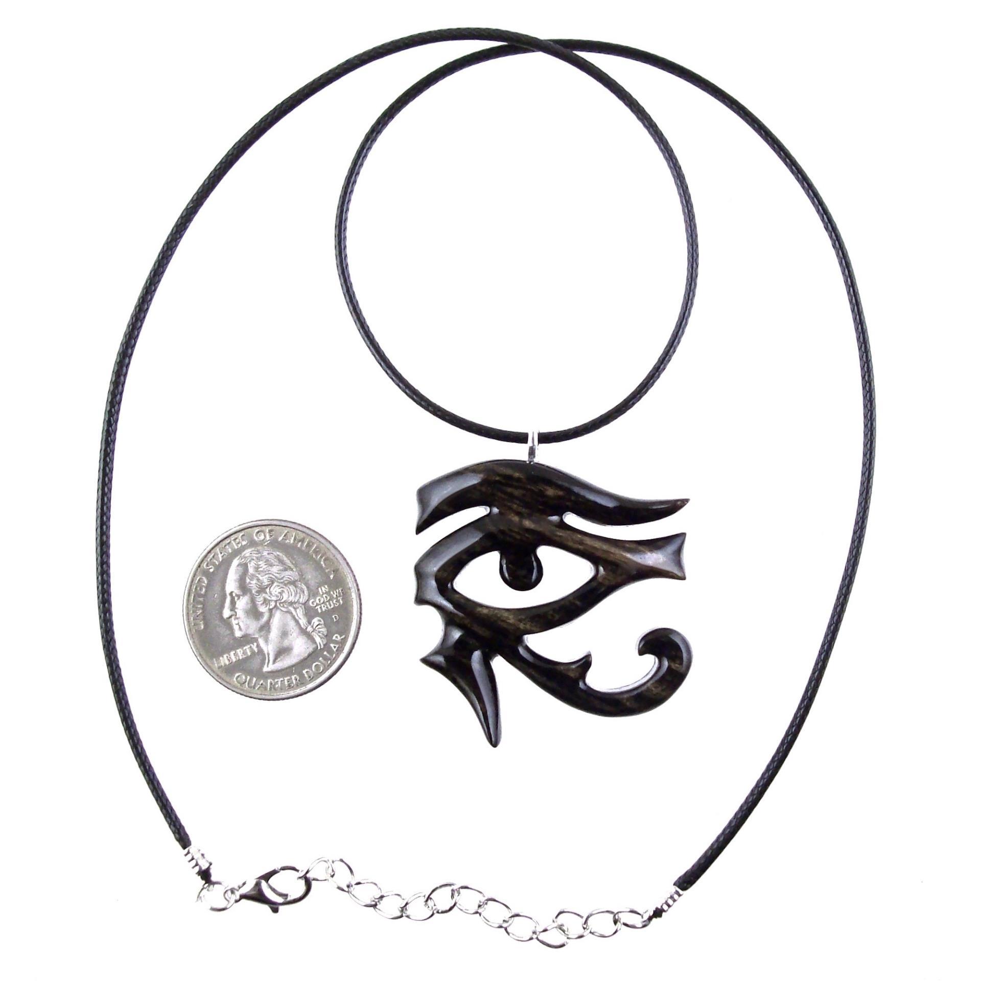 Eye of Horus Necklace, Hand Carved Wooden Eye of Horus Pendant, Eye of Ra Egyptian Amulet for Men or Women