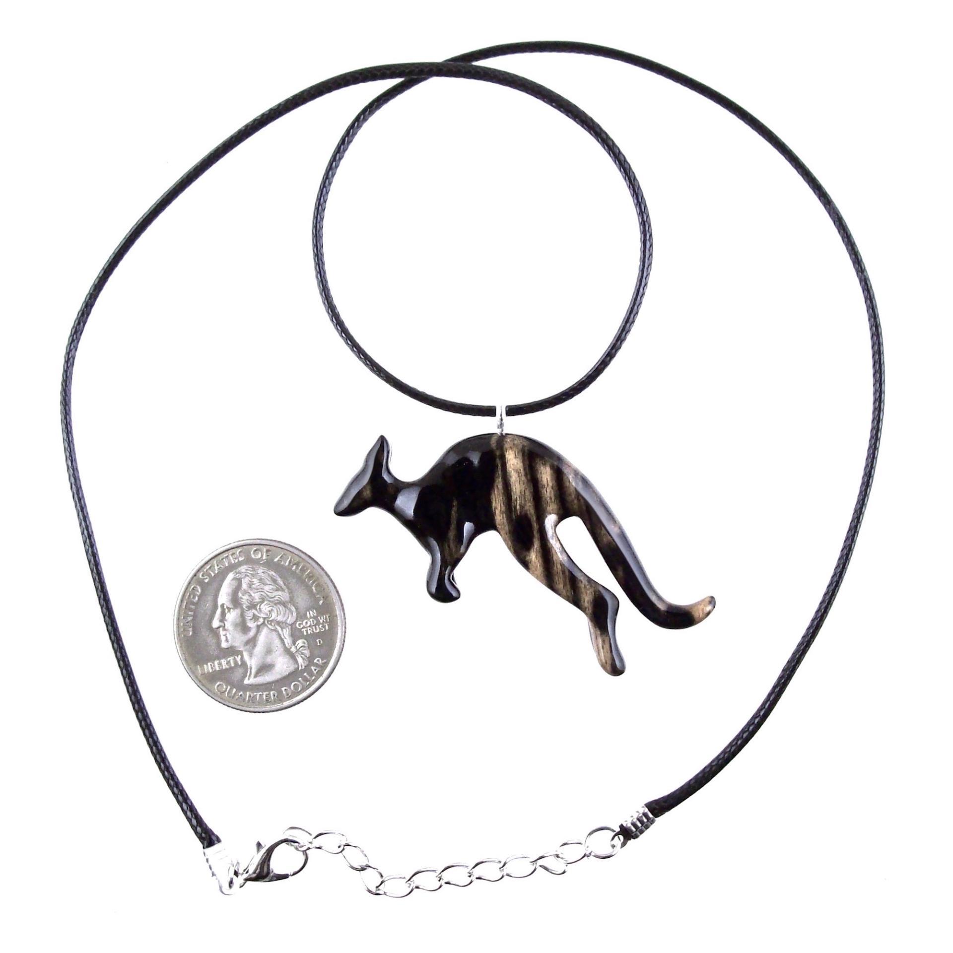 Hand Carved Kangaroo Pendant Necklace - Wooden Totem Spirit Animal Jewelry Gift for Men and Women