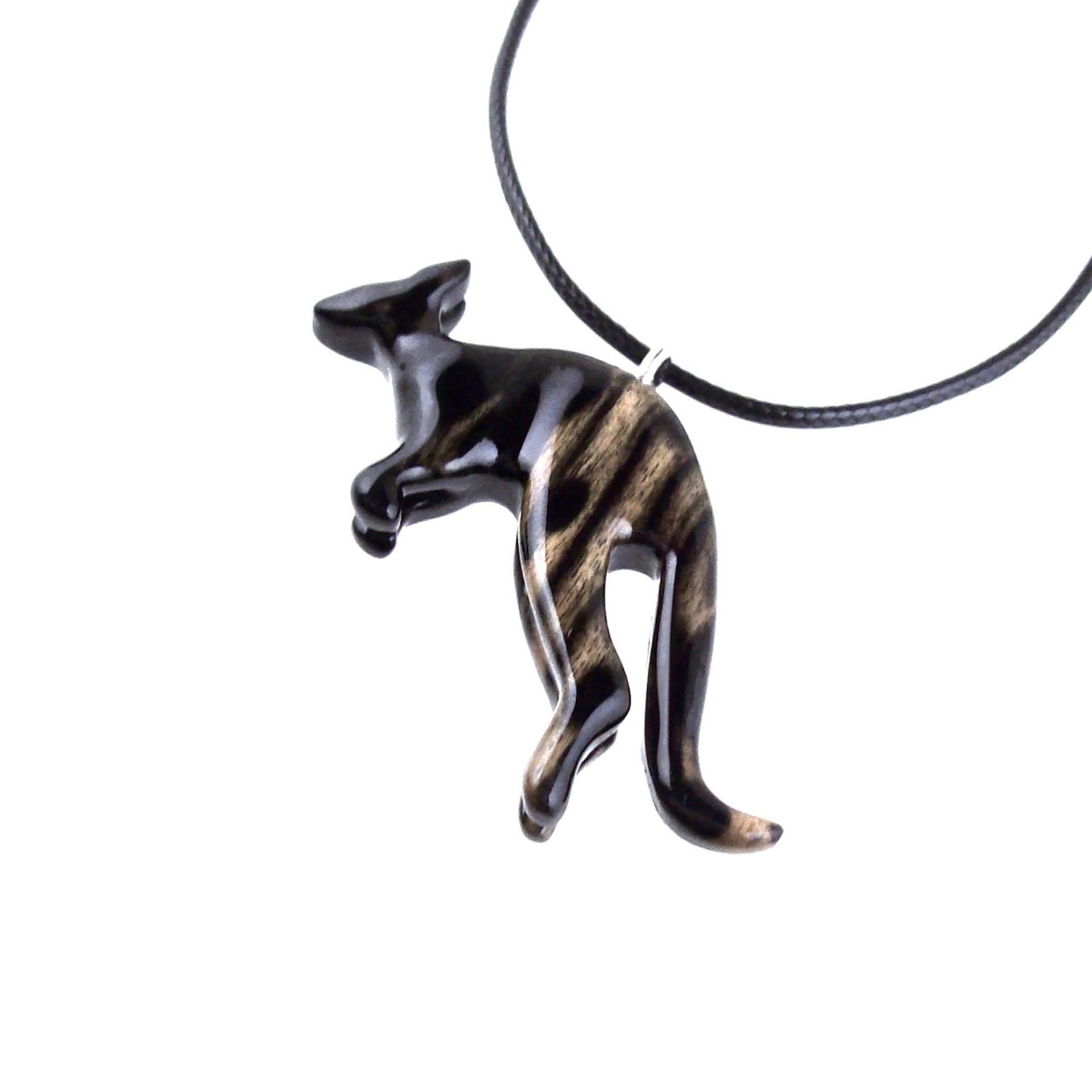 Hand Carved Kangaroo Pendant Necklace - Wooden Totem Spirit Animal Jewelry Gift for Men and Women