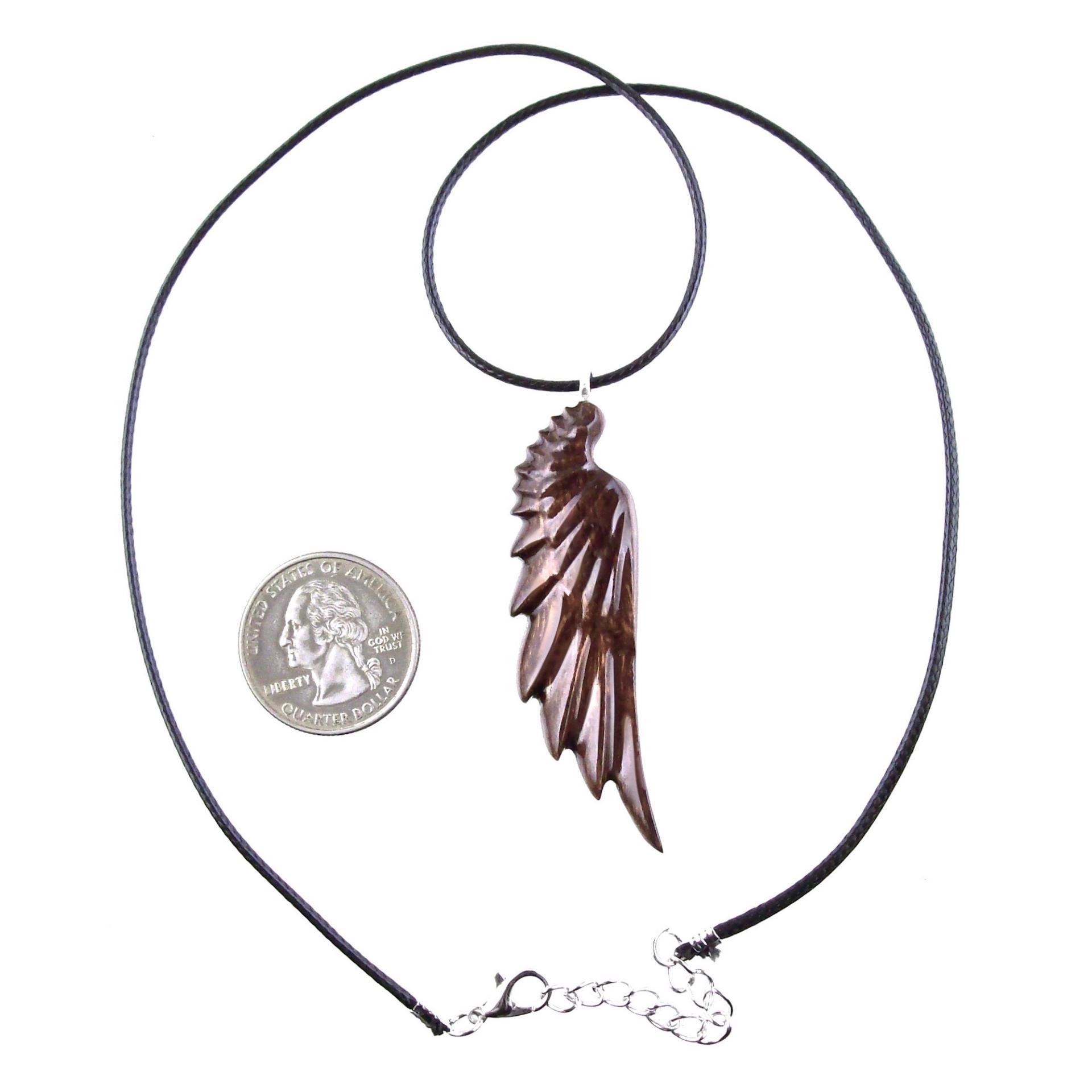 Hand Carved Angel Wing Pendant, Wooden Wing Necklace, Protection Amulet Gift for Him, One of a Kind Men Wood Jewelry