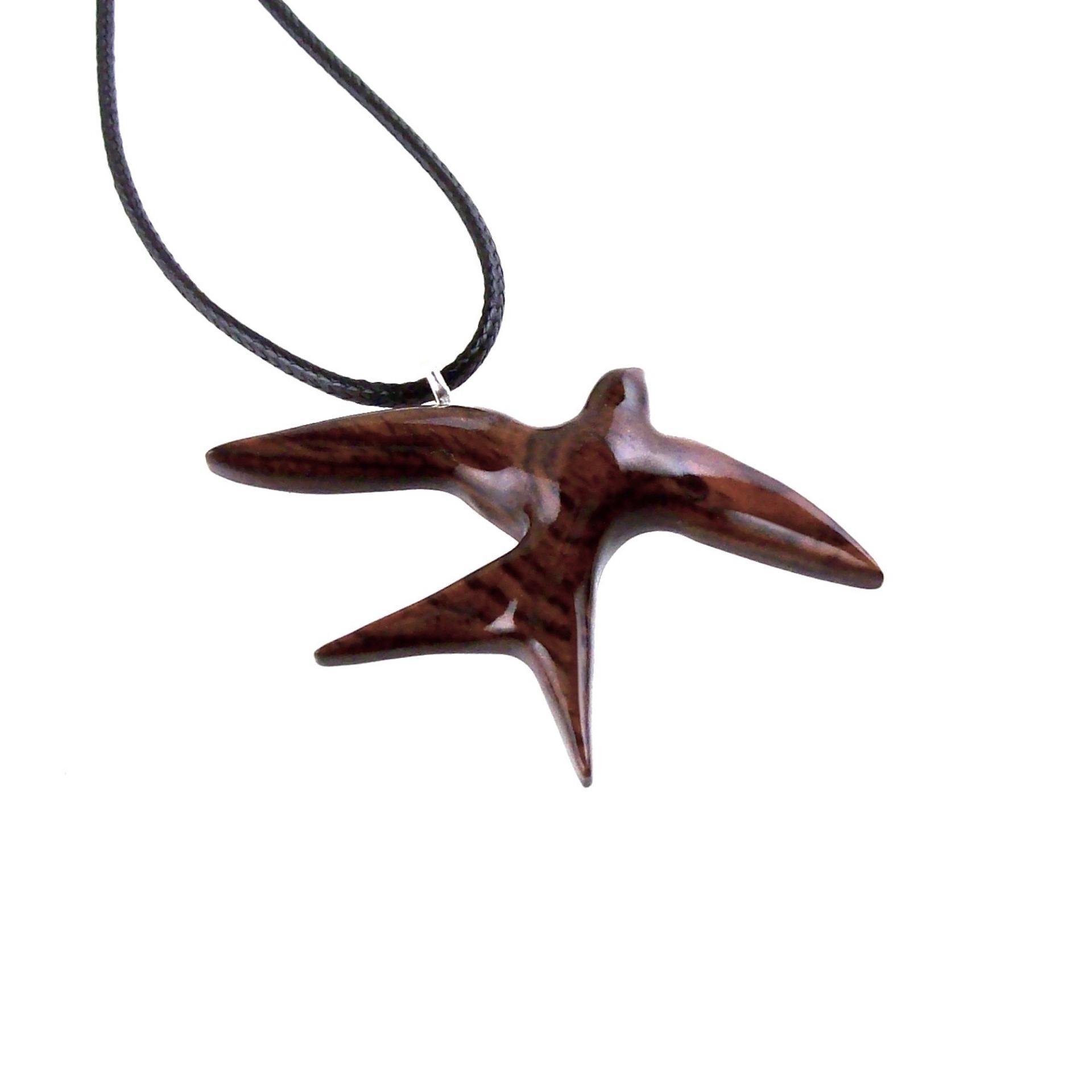 Hand Carved Swallow Necklace, Wooden Bird Pendant, Hope and Love Symbol 5th Anniversary Wood Jewelry Gift for Her