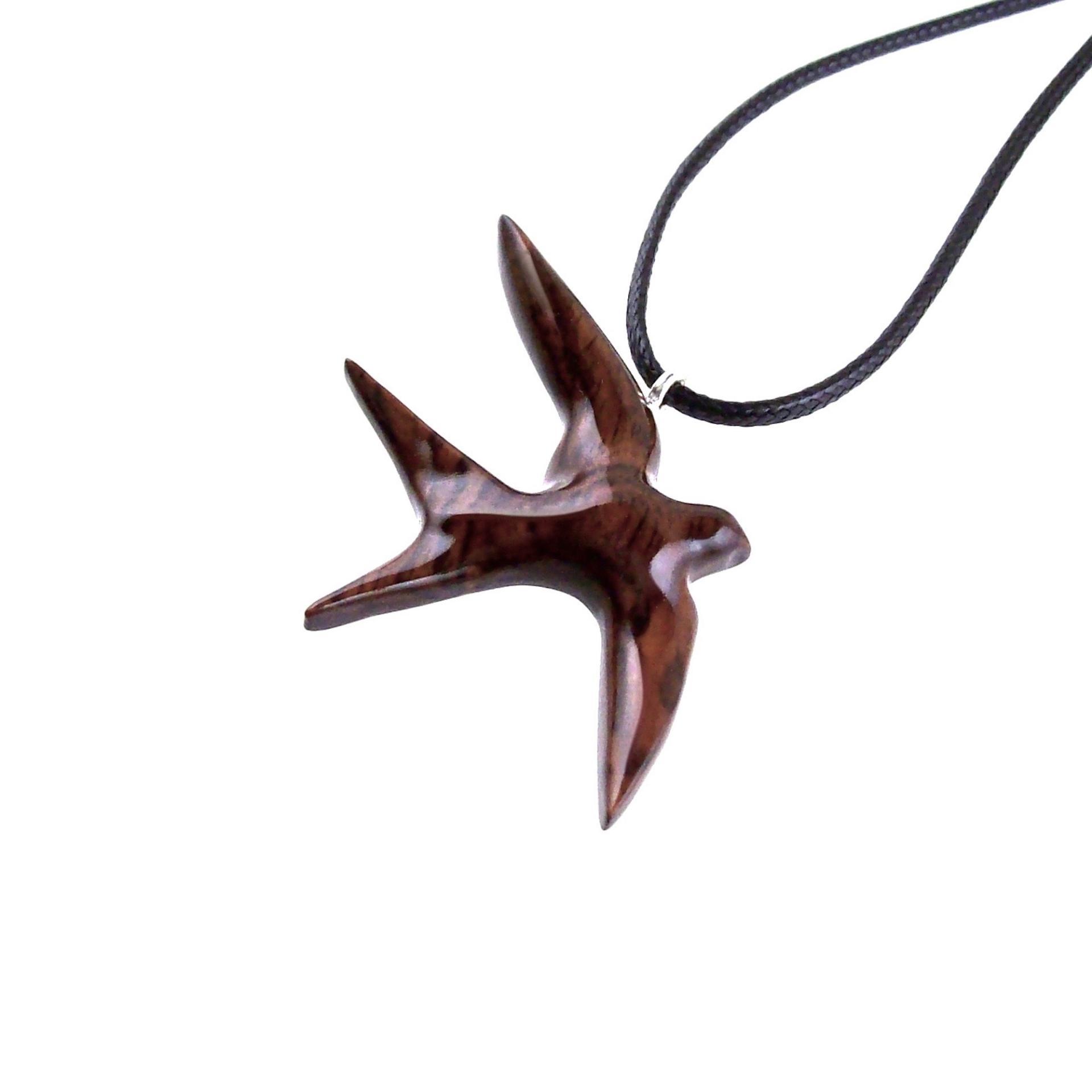 Hand Carved Swallow Necklace, Wooden Bird Pendant, Hope and Love Symbol 5th Anniversary Wood Jewelry Gift for Her