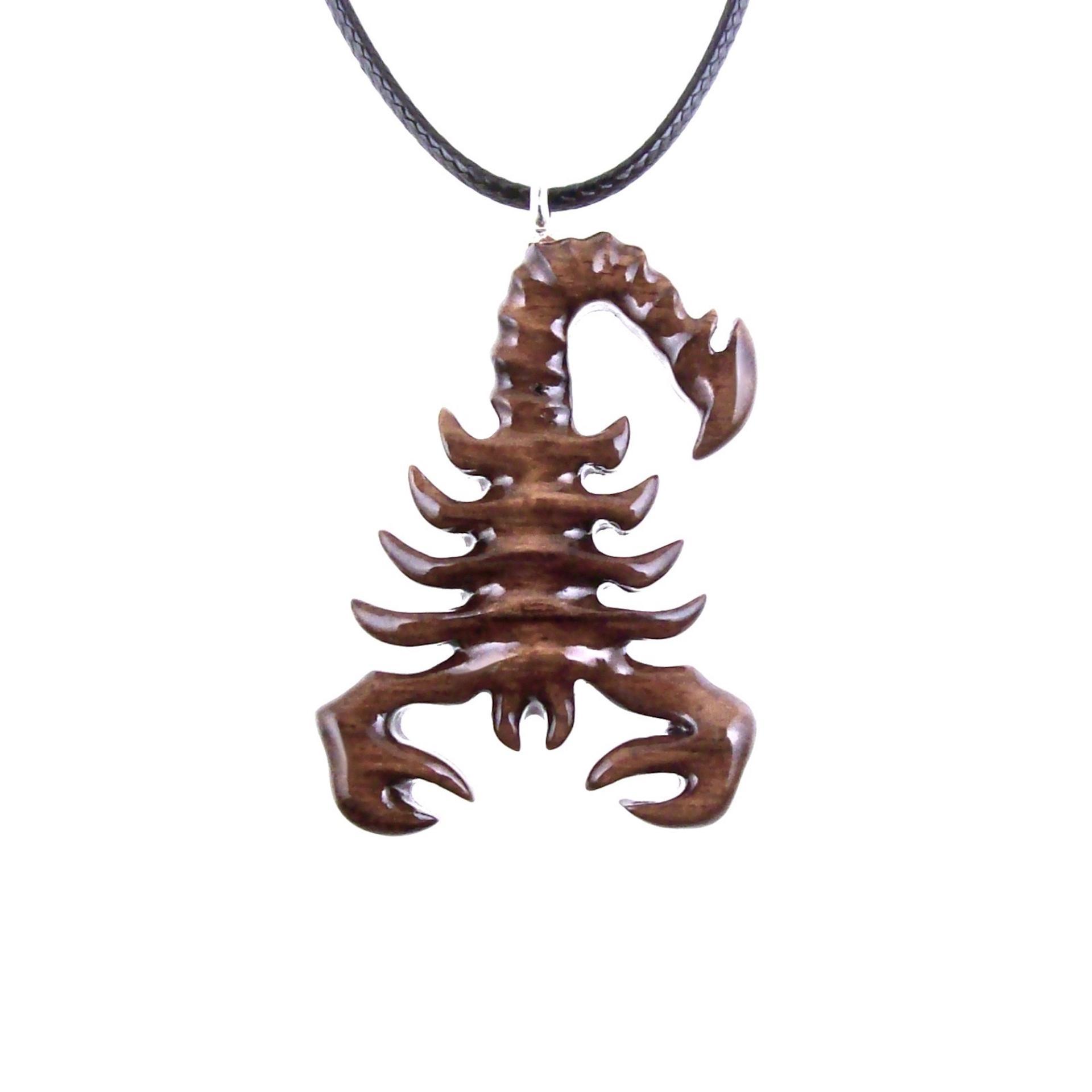 Scorpion Necklace Pendant, Hand Carved Wooden Scorpio Jewelry, One of a Kind Handmade Gift for Him Her