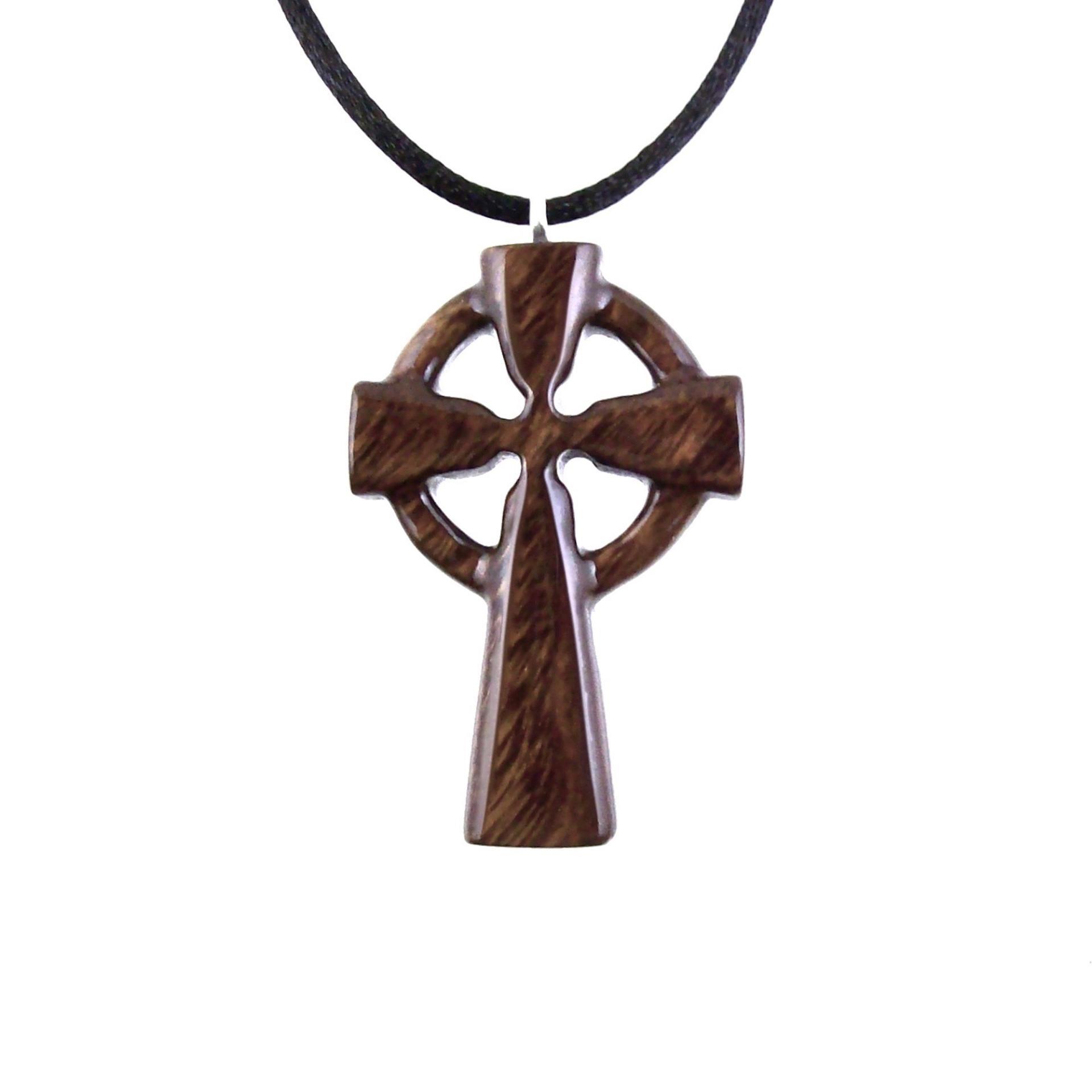 Celtic Cross Pendant, Hand Carved Wood Cross Necklace, Irish Mens Wooden Christian Jewelry, One of a Kind Gift for Him