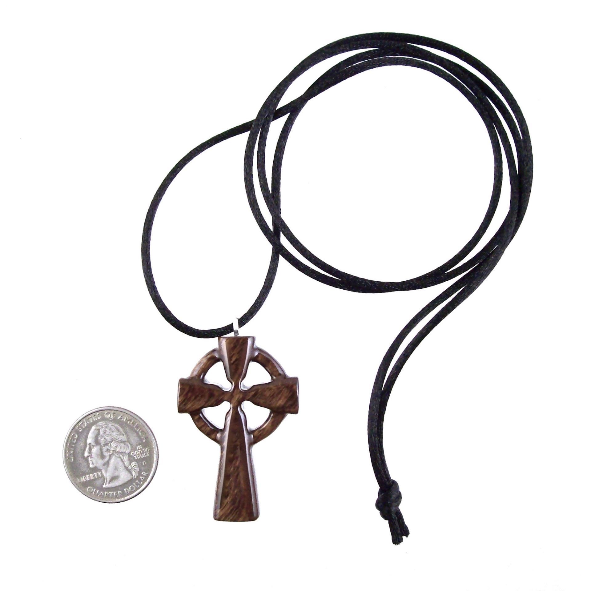 Celtic Cross Pendant, Hand Carved Wood Cross Necklace, Irish Mens Wooden Christian Jewelry, One of a Kind Gift for Him