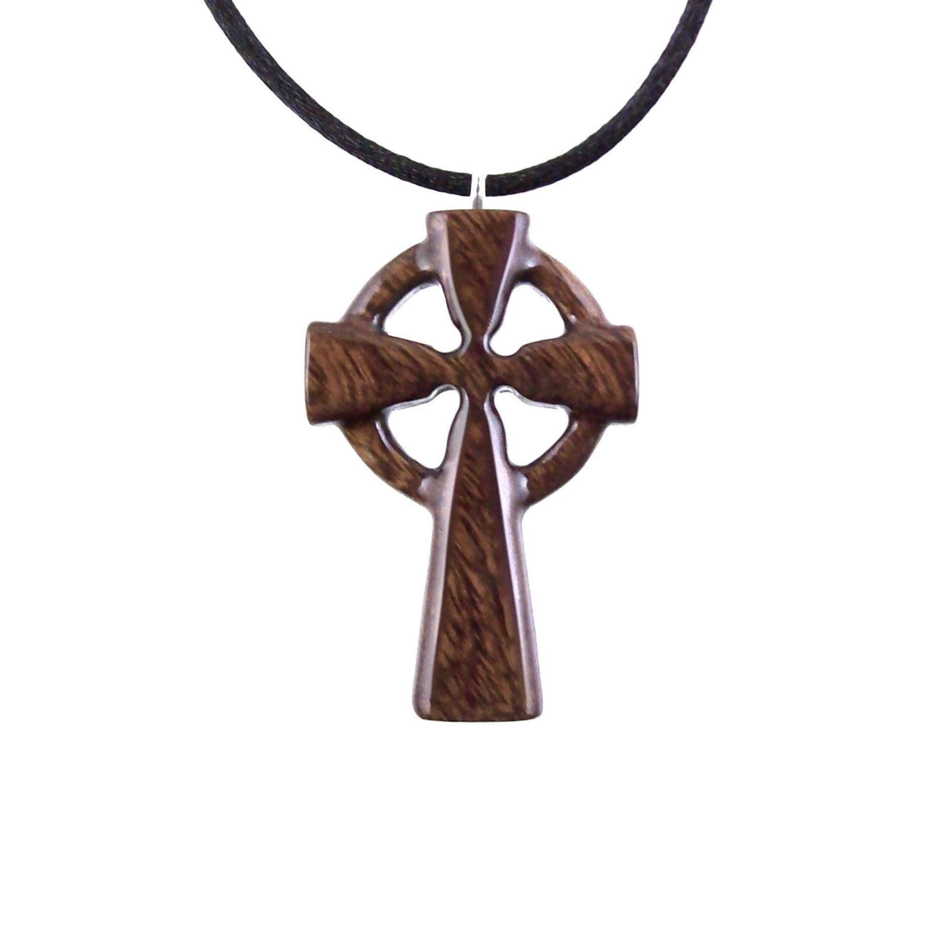 Celtic Cross Pendant, Hand Carved Wood Cross Necklace, Irish Mens Wooden Christian Jewelry, One of a Kind Gift for Him