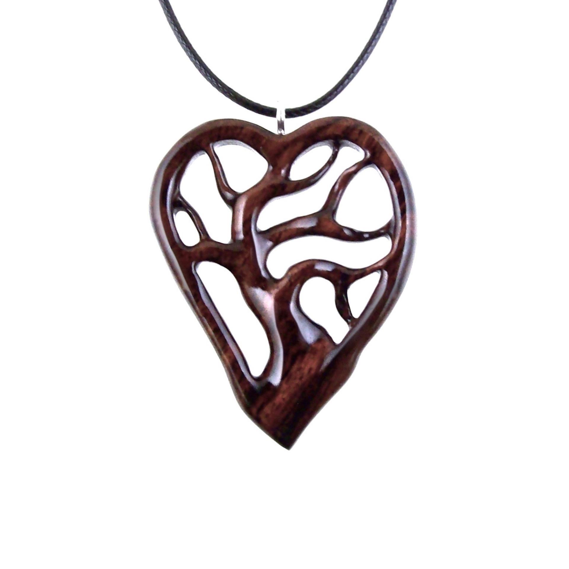 Wooden Tree of Life Pendant, Hand Carved Wood Heart Necklace, 5th Anniversary Gift for Her, Handmade One of a Kind Wood Jewelry