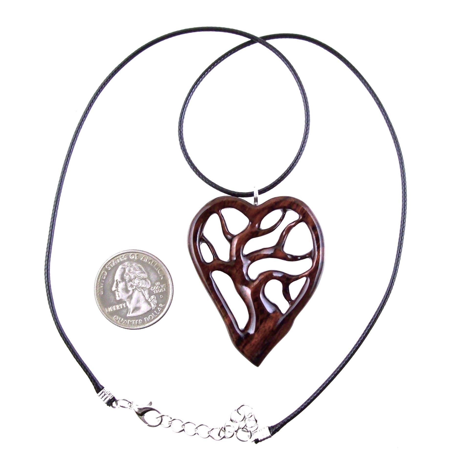 Wooden Tree of Life Pendant, Hand Carved Wood Heart Necklace, 5th Anniversary Gift for Her, Handmade One of a Kind Wood Jewelry