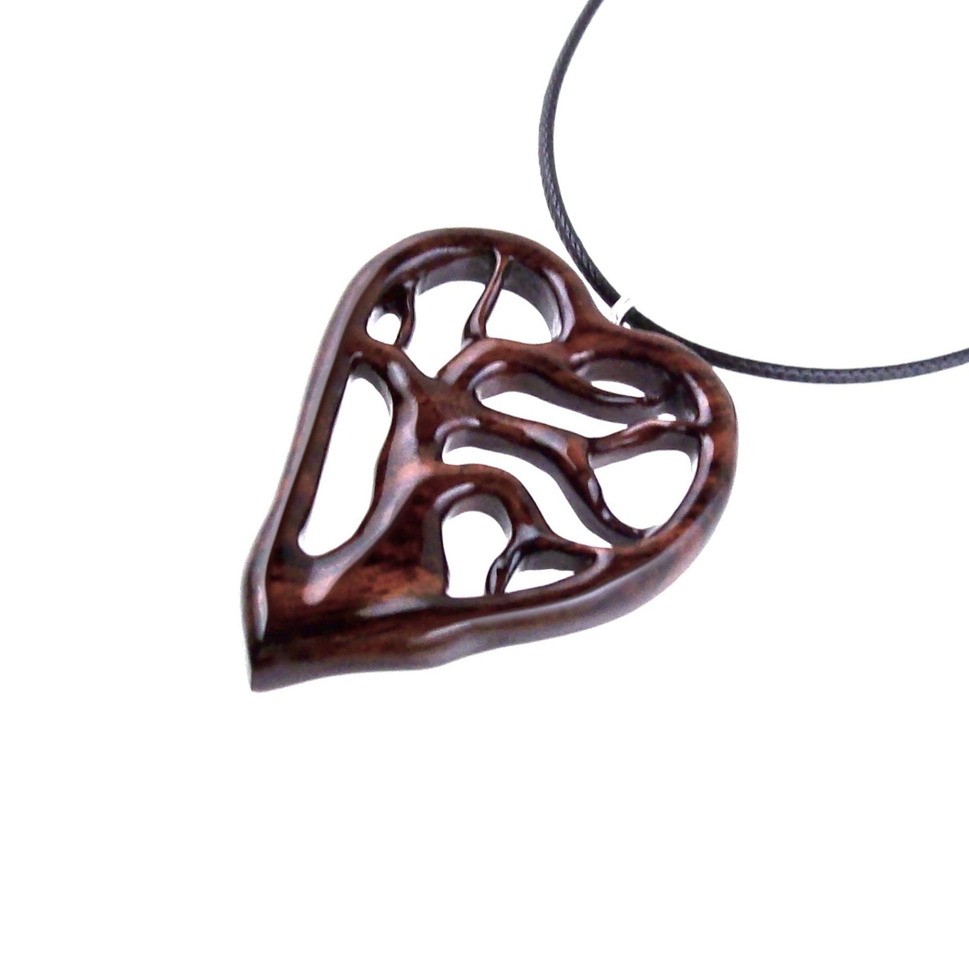 Wooden Tree of Life Pendant, Hand Carved Wood Heart Necklace, 5th Anniversary Gift for Her, Handmade One of a Kind Wood Jewelry