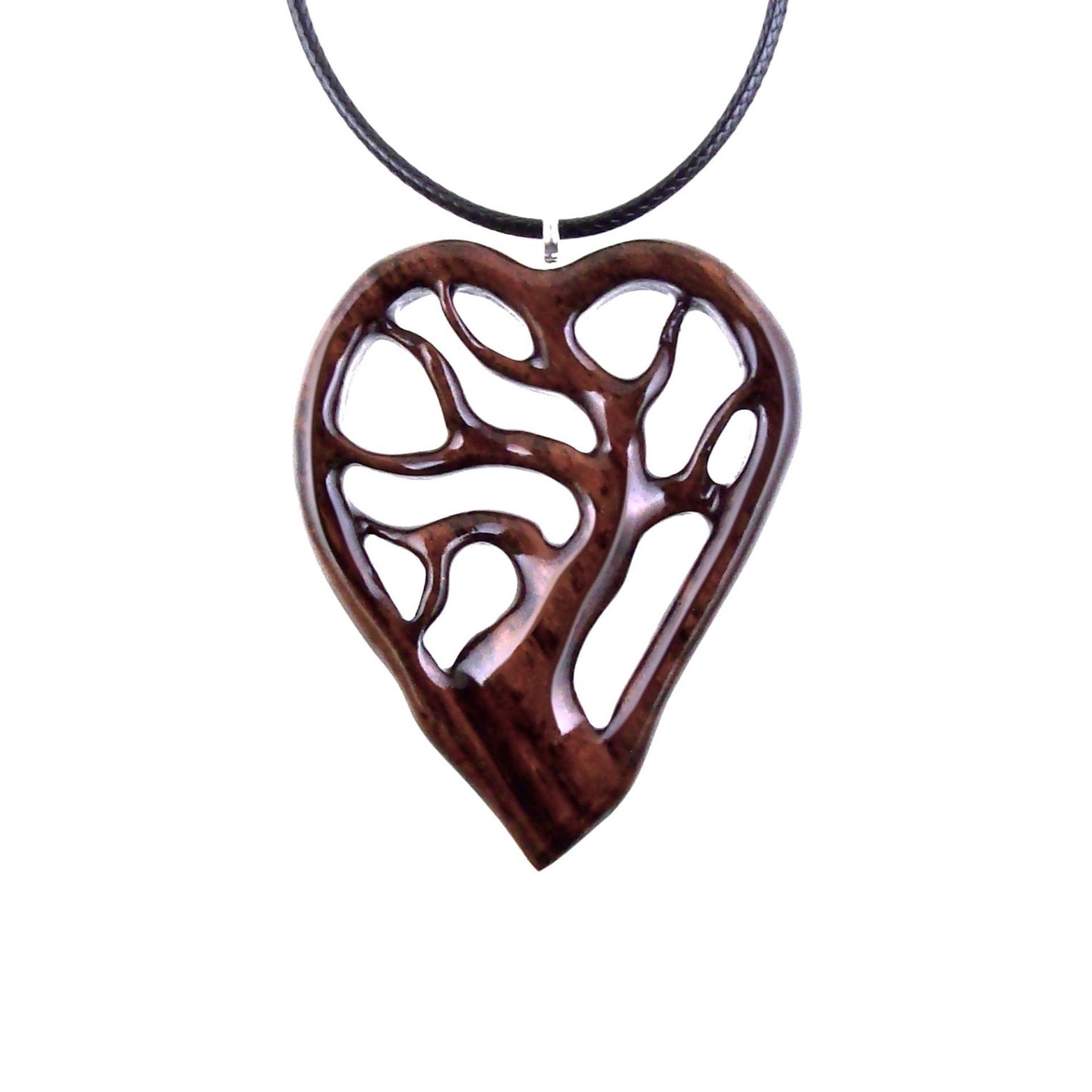 Wooden Tree of Life Pendant, Hand Carved Wood Heart Necklace, 5th Anniversary Gift for Her, Handmade One of a Kind Wood Jewelry