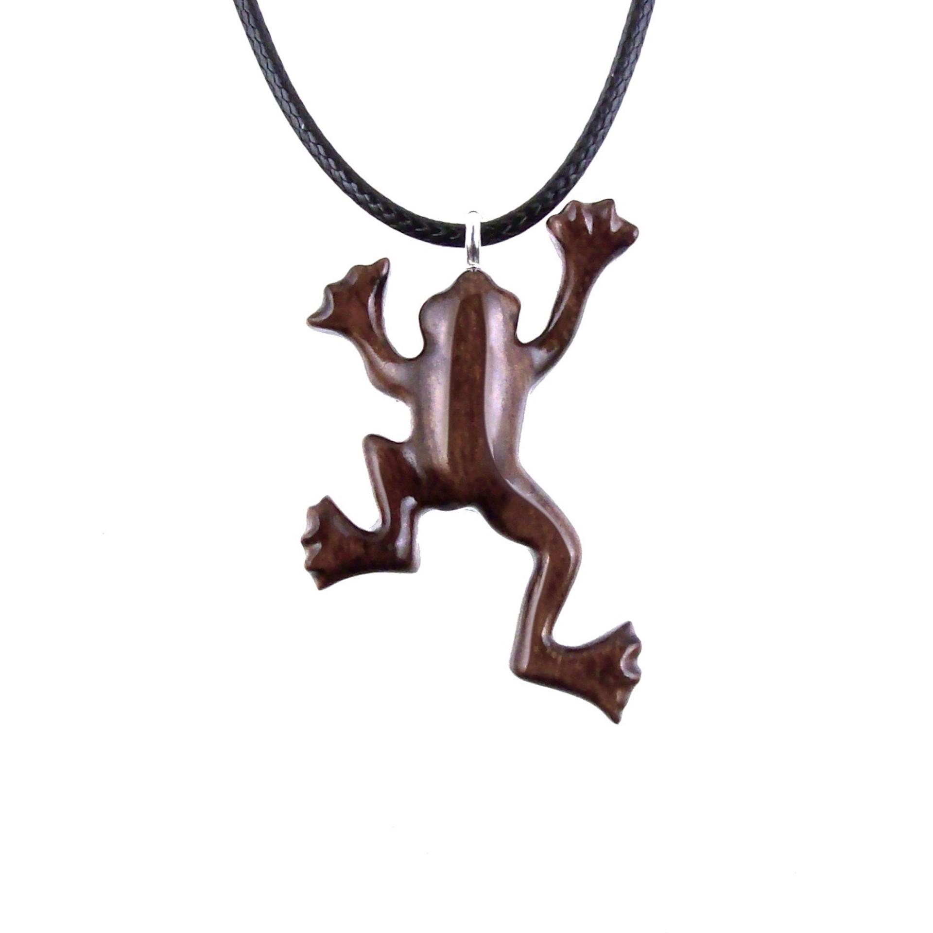 Hand Carved Wooden Frog Pendant Necklace, Animal Wood Jewelry Gift for Men or Women