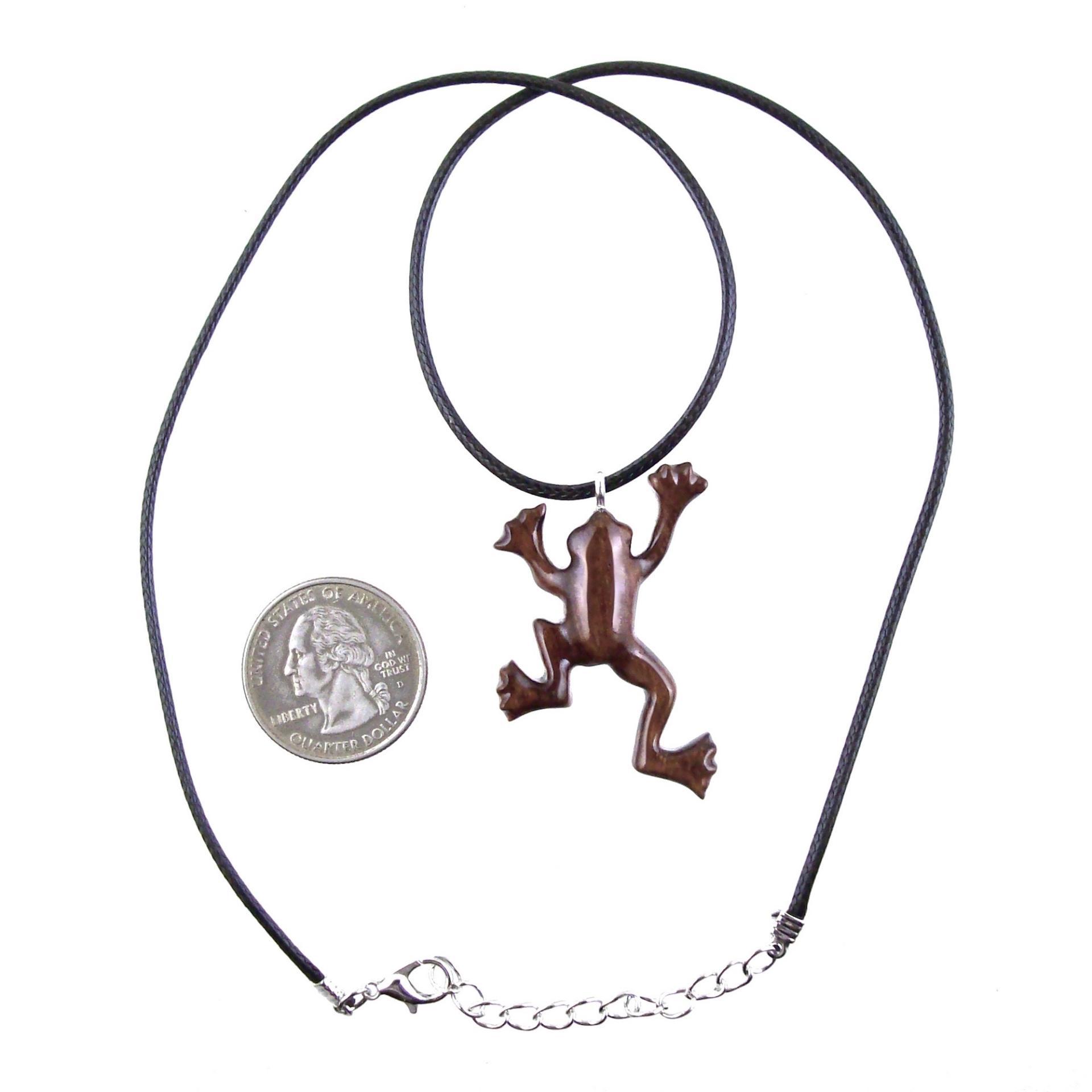 Hand Carved Wooden Frog Pendant Necklace, Animal Wood Jewelry Gift for Men or Women