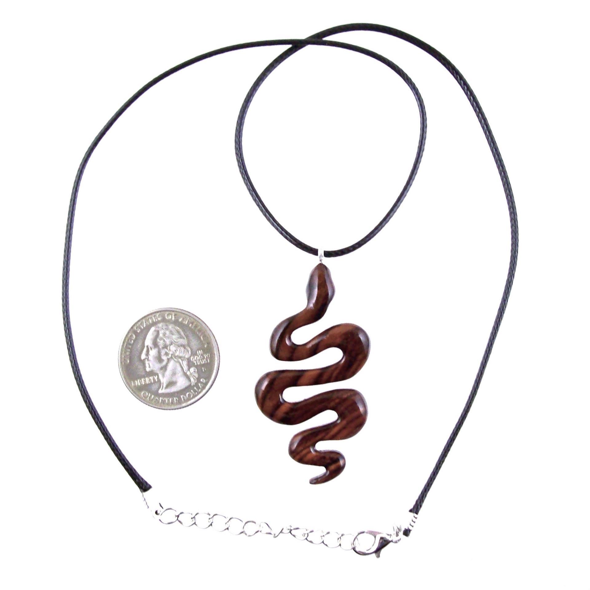 Snake Necklace for Men or Women, Hand Carved Wooden Snake Pendant, Wood Serpent Necklace, Totem Reptile Jewelry