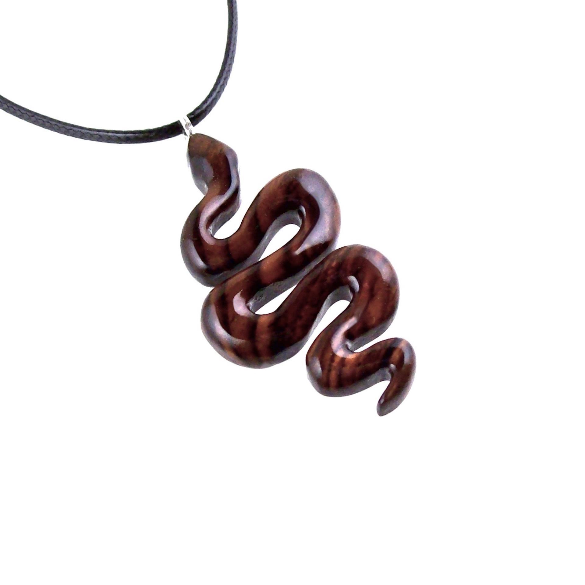 Snake Necklace for Men or Women, Hand Carved Wooden Snake Pendant, Wood Serpent Necklace, Totem Reptile Jewelry