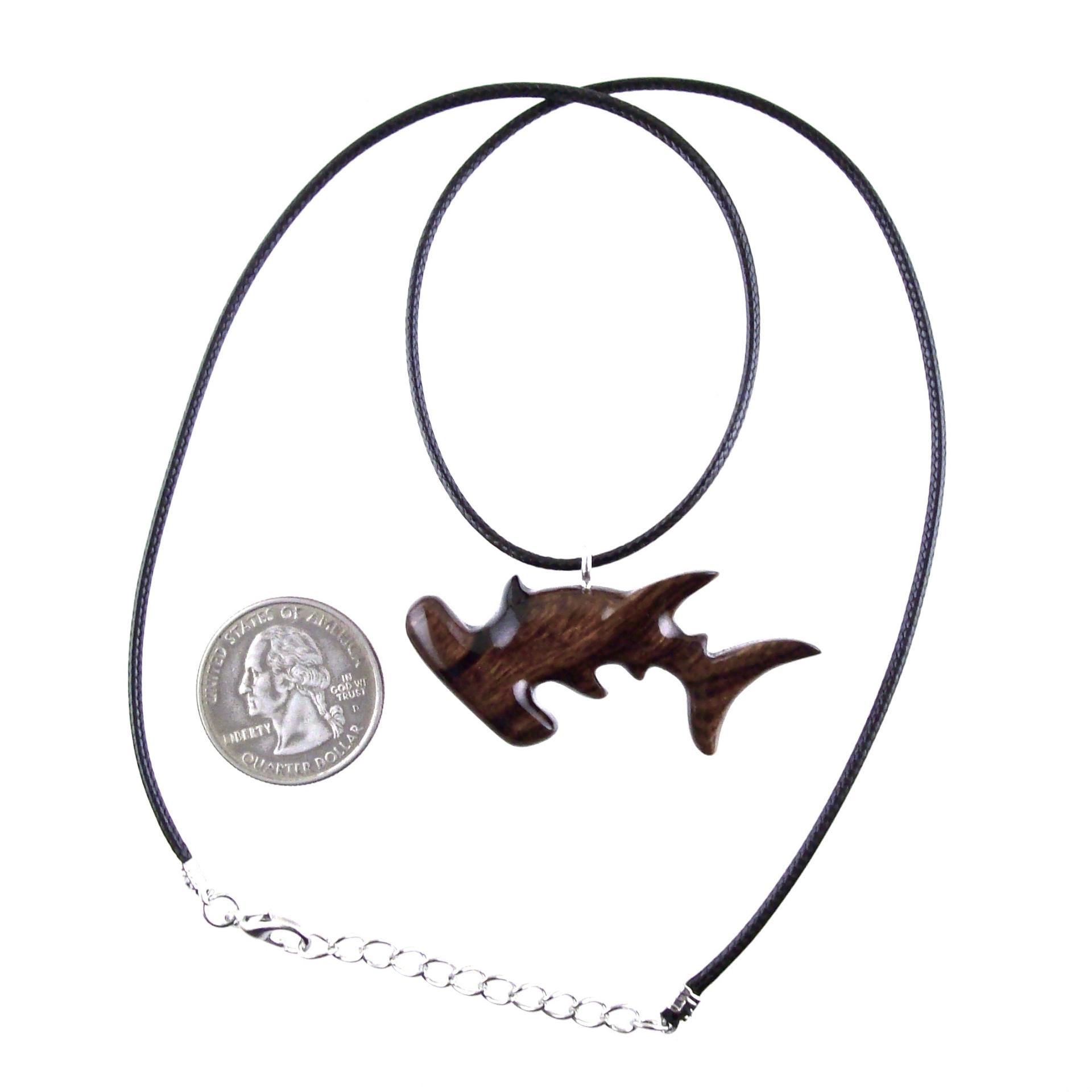 Hammerhead Shark Necklace, Hand Carved Wooden Shark Pendant, Mens Wood Jewelry, Nautical Necklace, Gift for Him