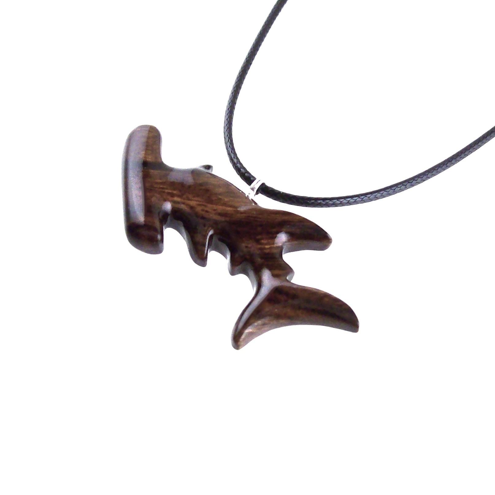 Hammerhead Shark Necklace, Hand Carved Wooden Shark Pendant, Mens Wood Jewelry, Nautical Necklace, Gift for Him
