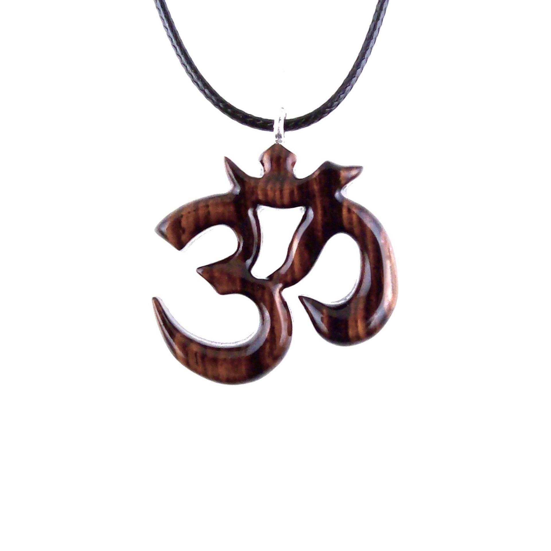Hand Carved Ohm Necklace, Wooden Om Pendant, Yoga Jewelry for Men Women, Namaste Wood Gift for Him or Her