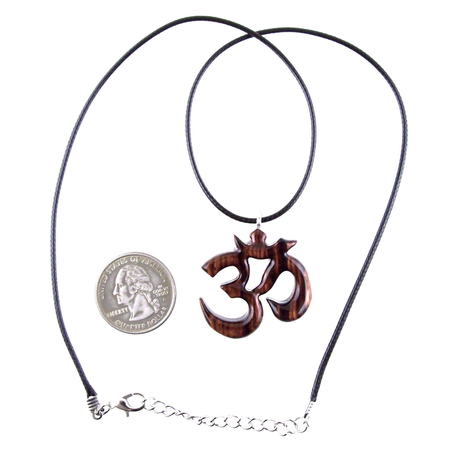 Hand Carved Ohm Necklace, Wooden Om Pendant, Yoga Jewelry for Men Women, Namaste Wood Gift for Him or Her