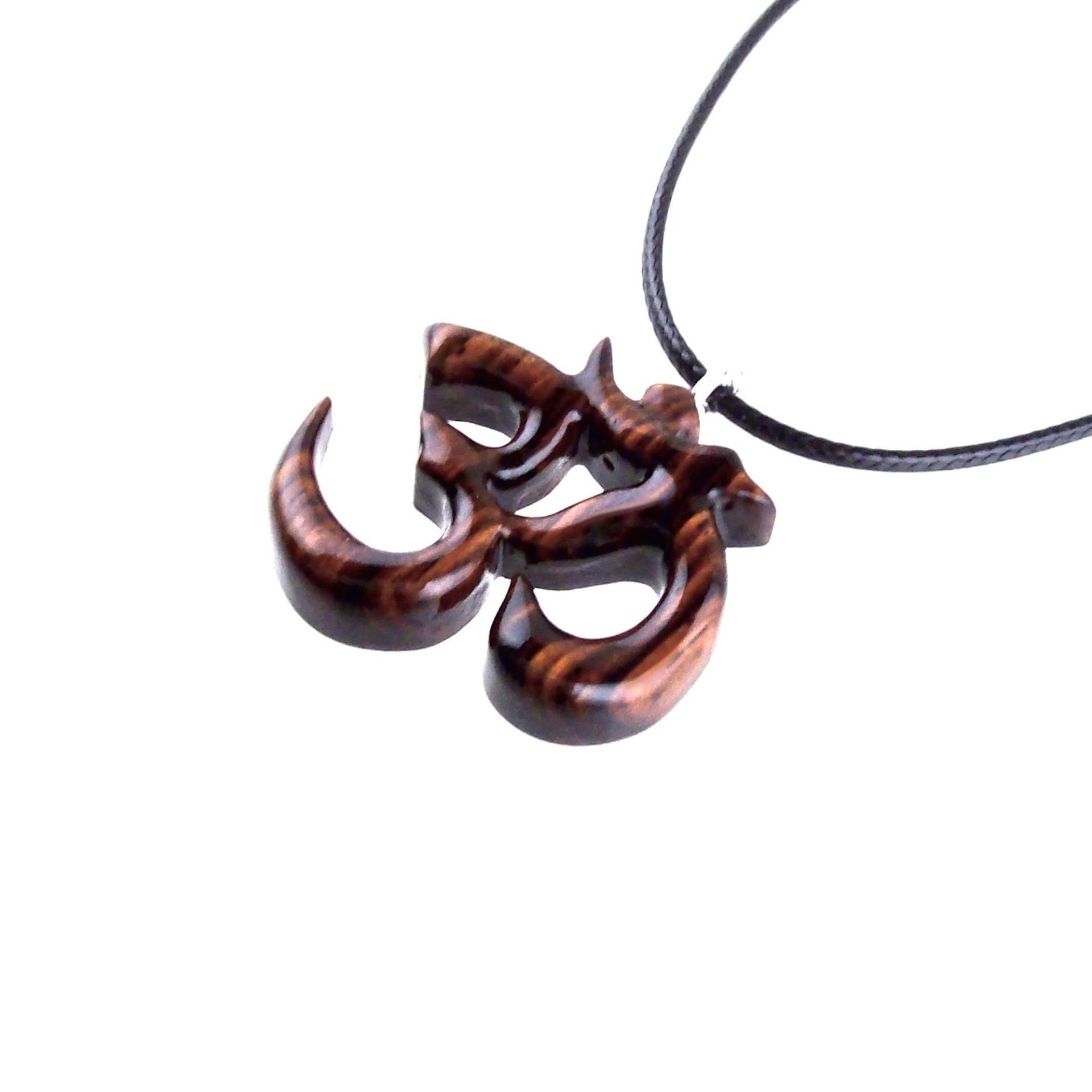 Hand Carved Ohm Necklace, Wooden Om Pendant, Yoga Jewelry for Men Women, Namaste Wood Gift for Him or Her