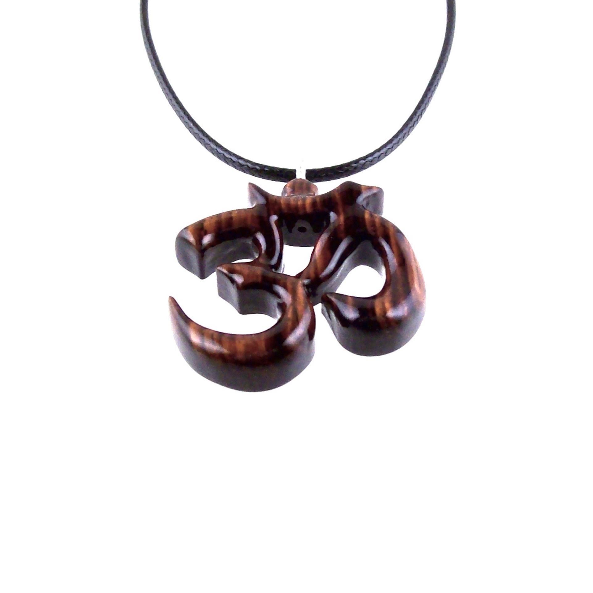 Hand Carved Ohm Necklace, Wooden Om Pendant, Yoga Jewelry for Men Women, Namaste Wood Gift for Him or Her