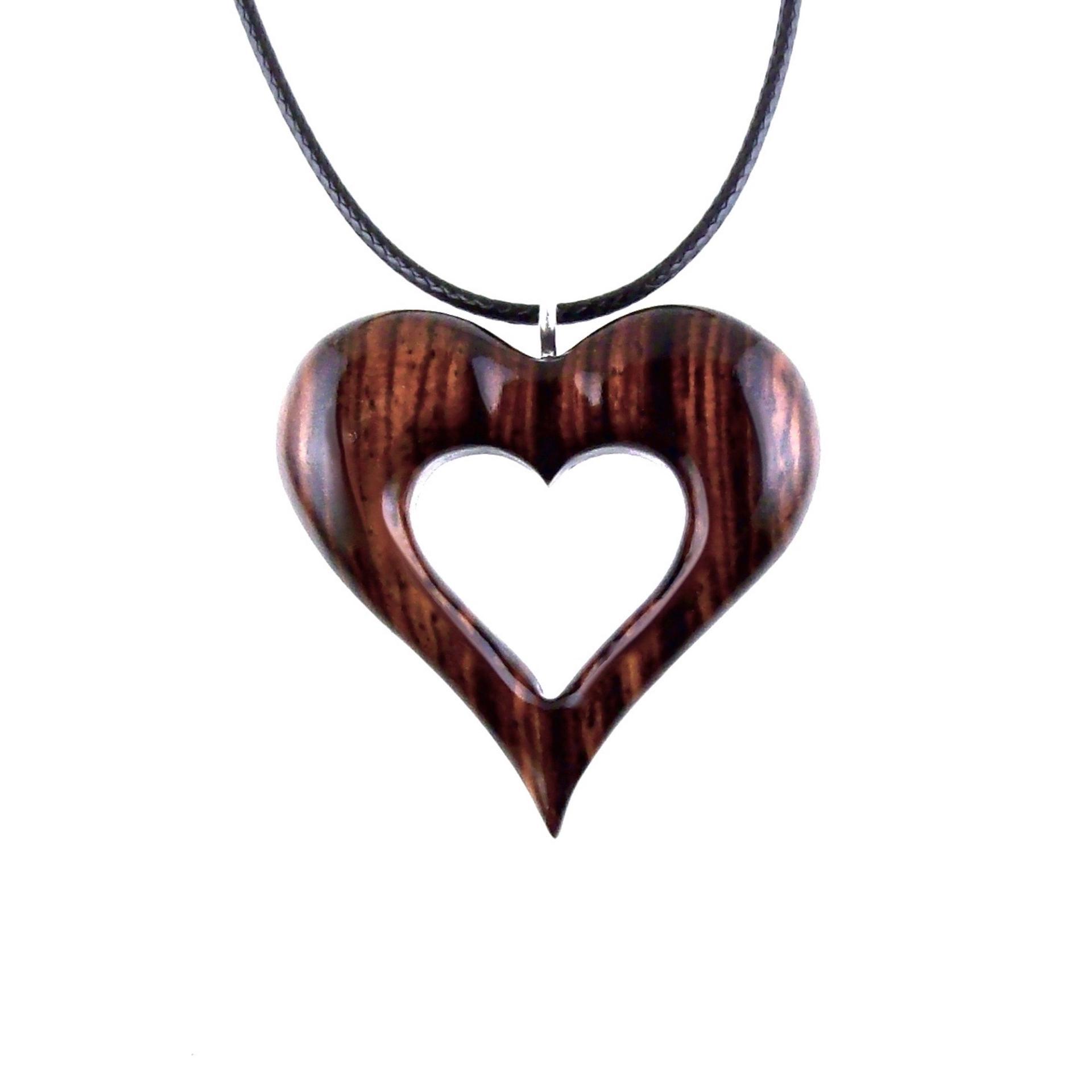 Wooden Heart Pendant, Hand Carved Wood Heart Necklace, 5th Anniversary Gift for Her, One of a Kind Handmade Jewelry