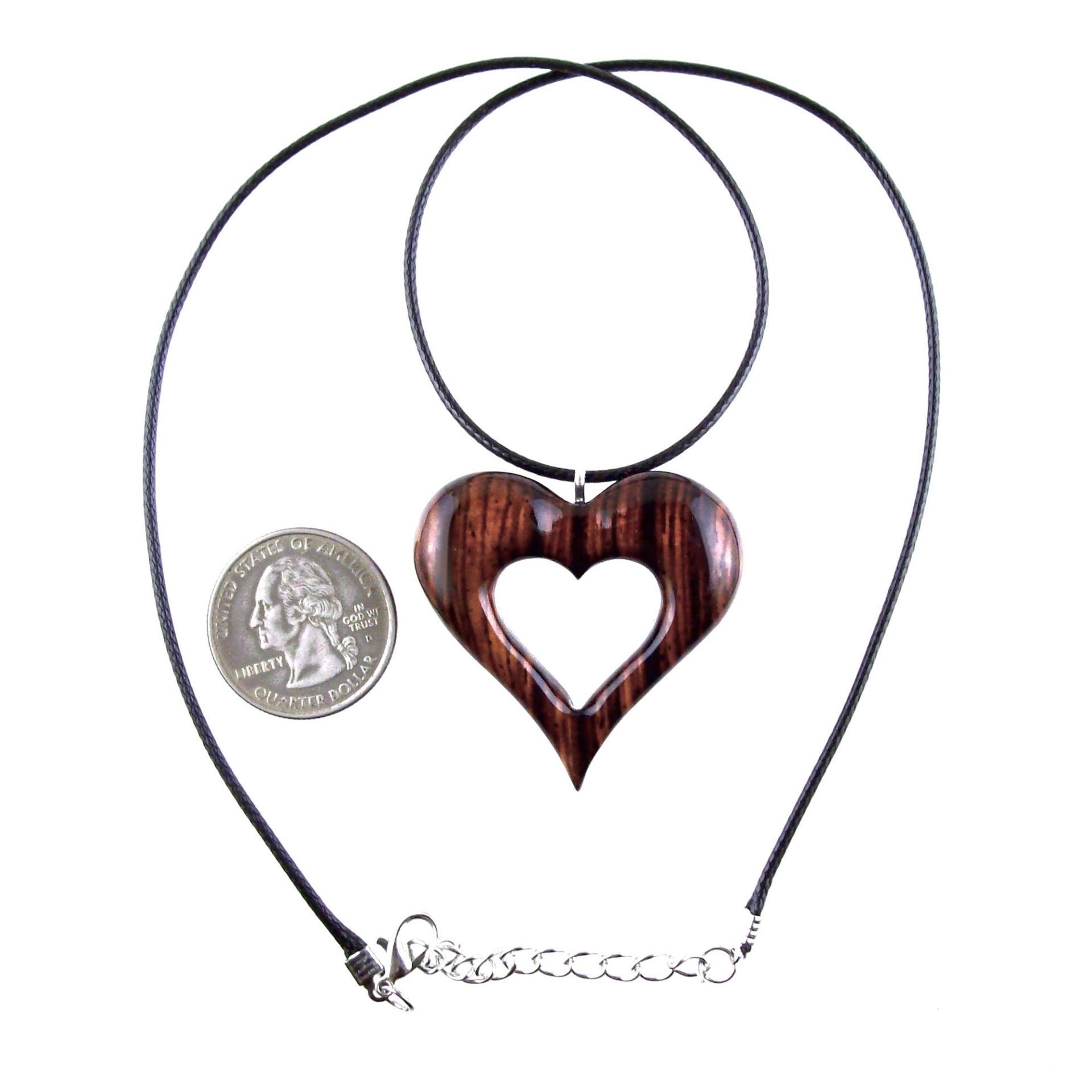 Wooden Heart Pendant, Hand Carved Wood Heart Necklace, 5th Anniversary Gift for Her, One of a Kind Handmade Jewelry