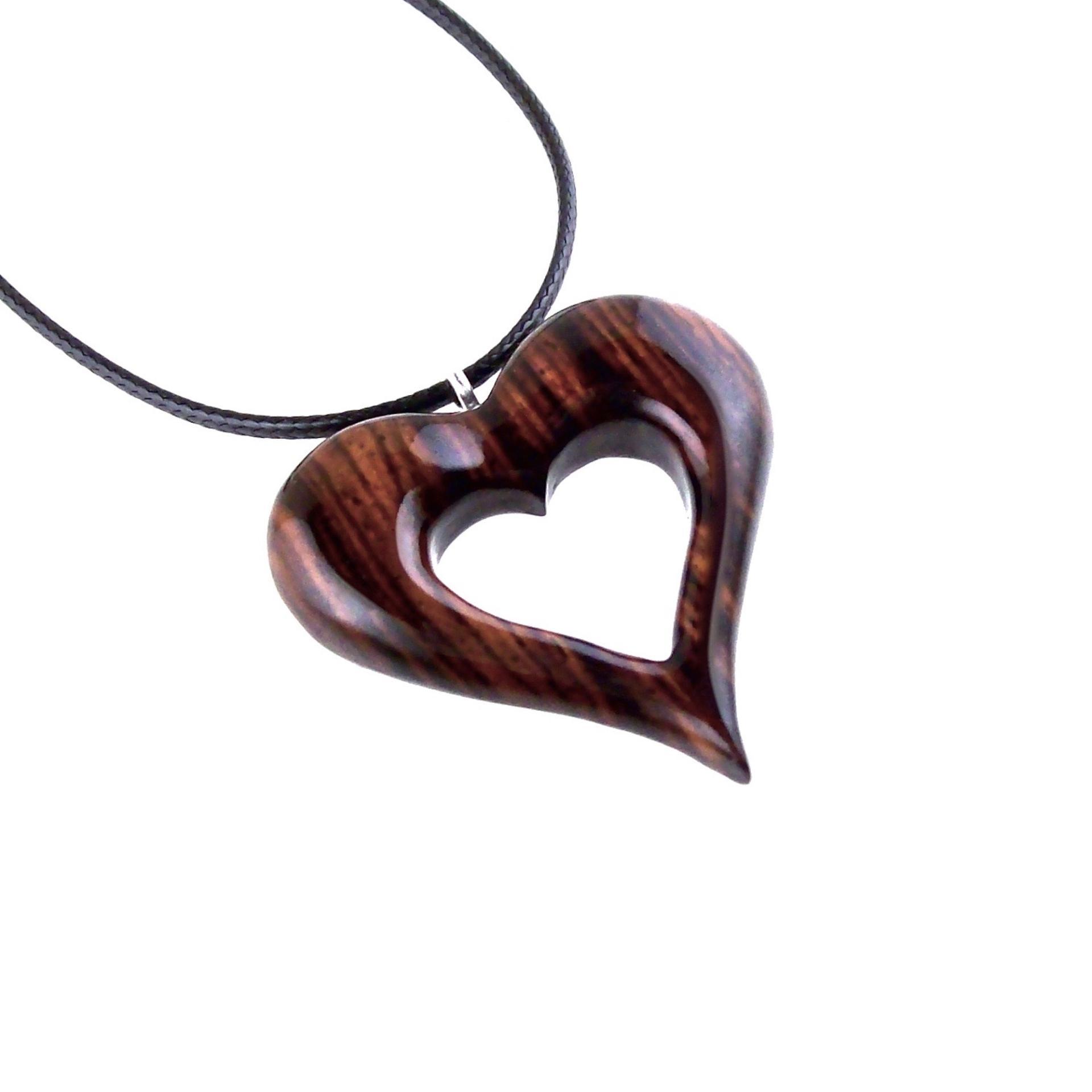 Wooden Heart Pendant, Hand Carved Wood Heart Necklace, 5th Anniversary Gift for Her, One of a Kind Handmade Jewelry