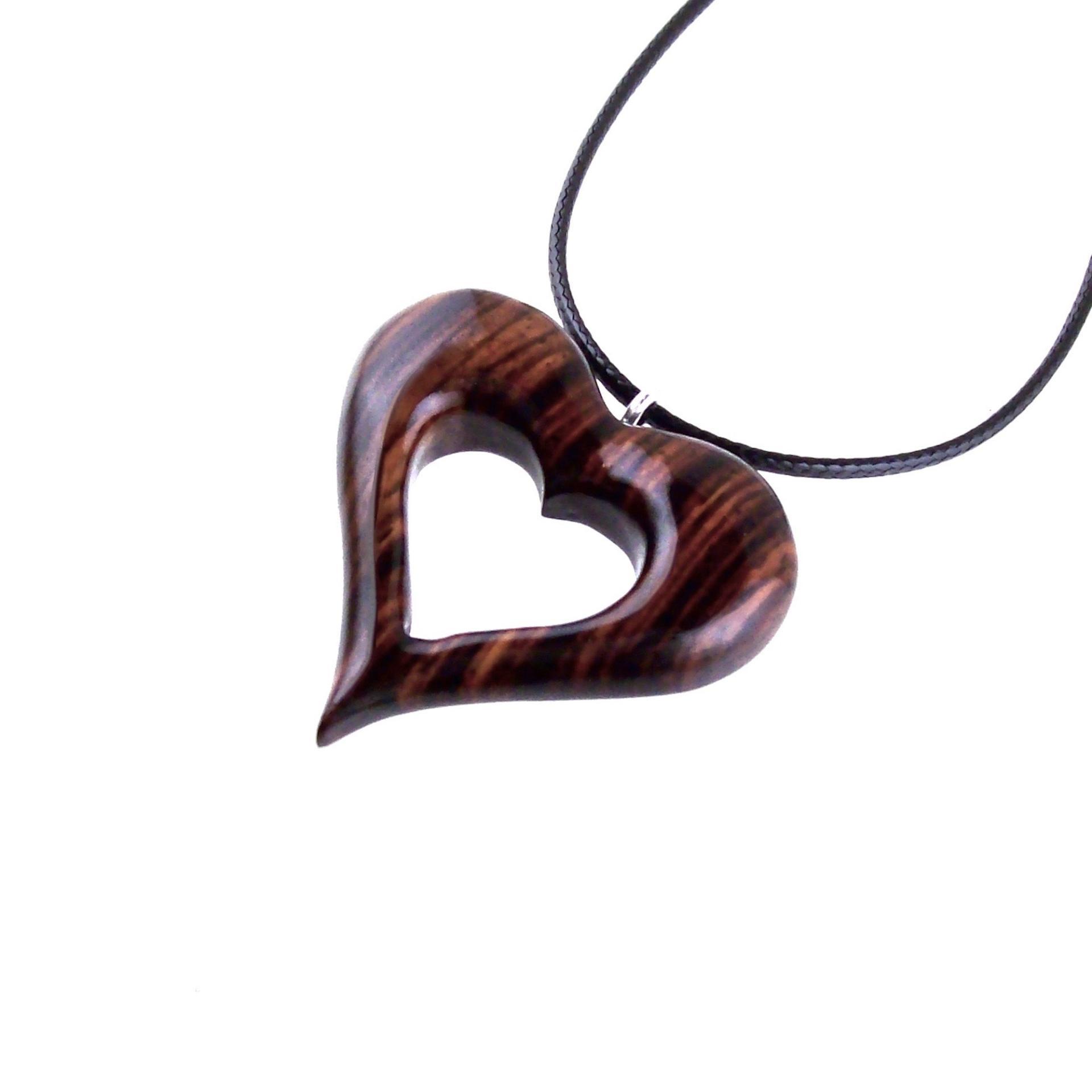 Wooden Heart Pendant, Hand Carved Wood Heart Necklace, 5th Anniversary Gift for Her, One of a Kind Handmade Jewelry