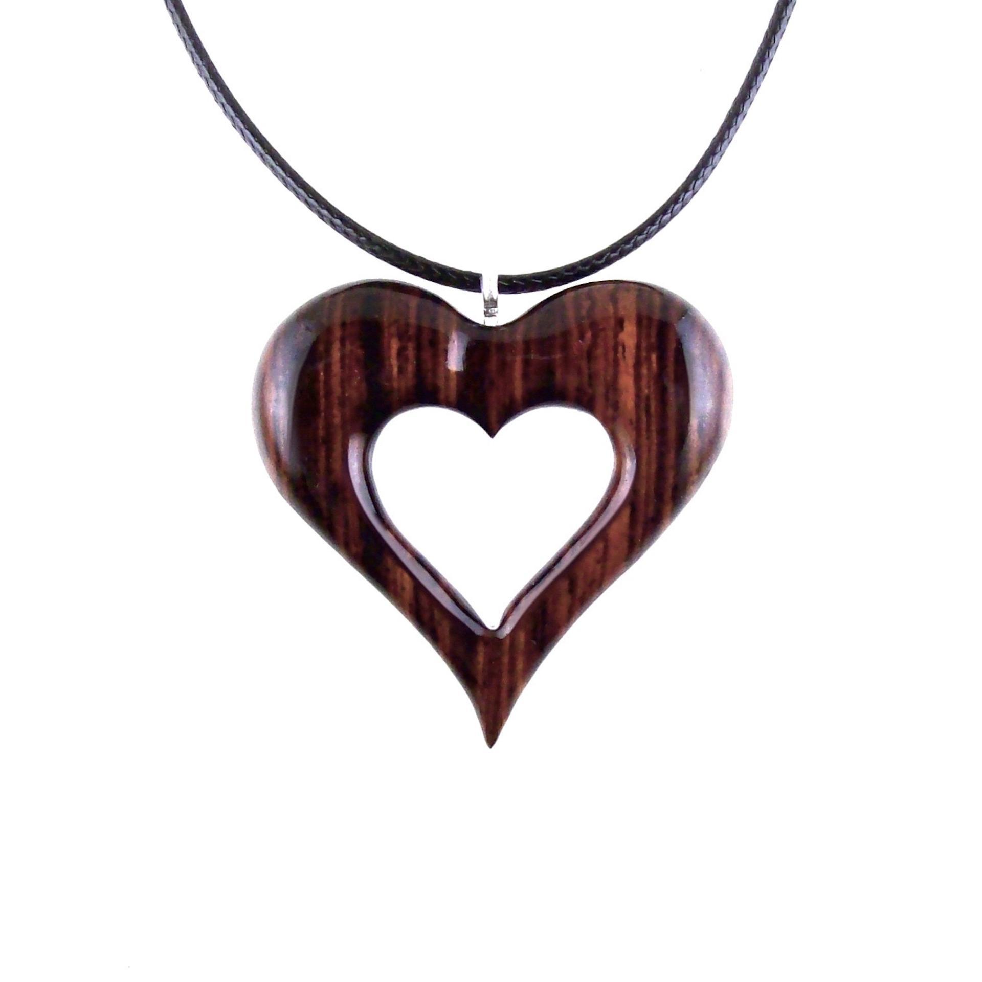 Wooden Heart Pendant, Hand Carved Wood Heart Necklace, 5th Anniversary Gift for Her, One of a Kind Handmade Jewelry