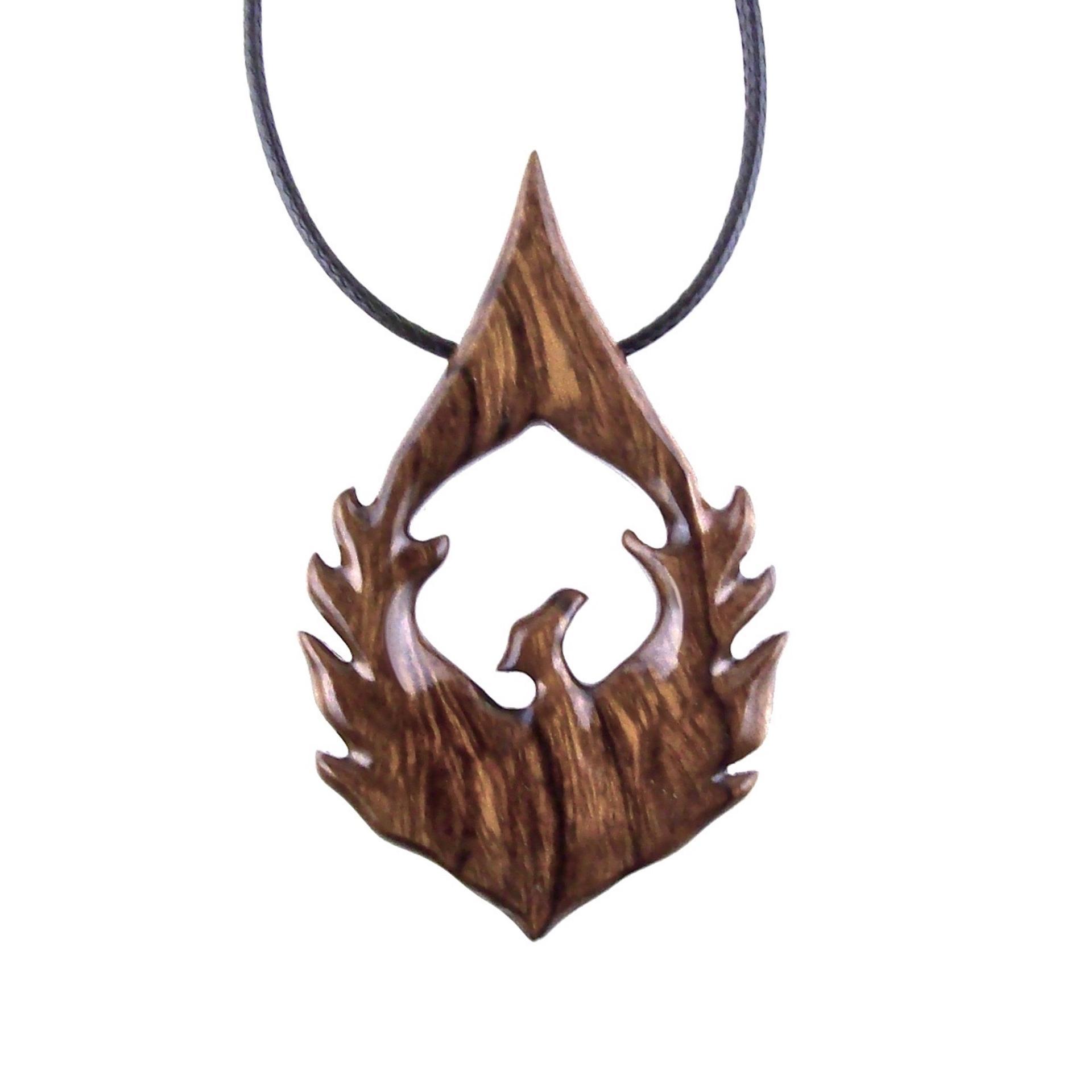 Phoenix Necklace, Hand Carved Wooden Firebird Pendant for Men or Women, Fantasy Bird Wood Jewelry, Inspirational Gift
