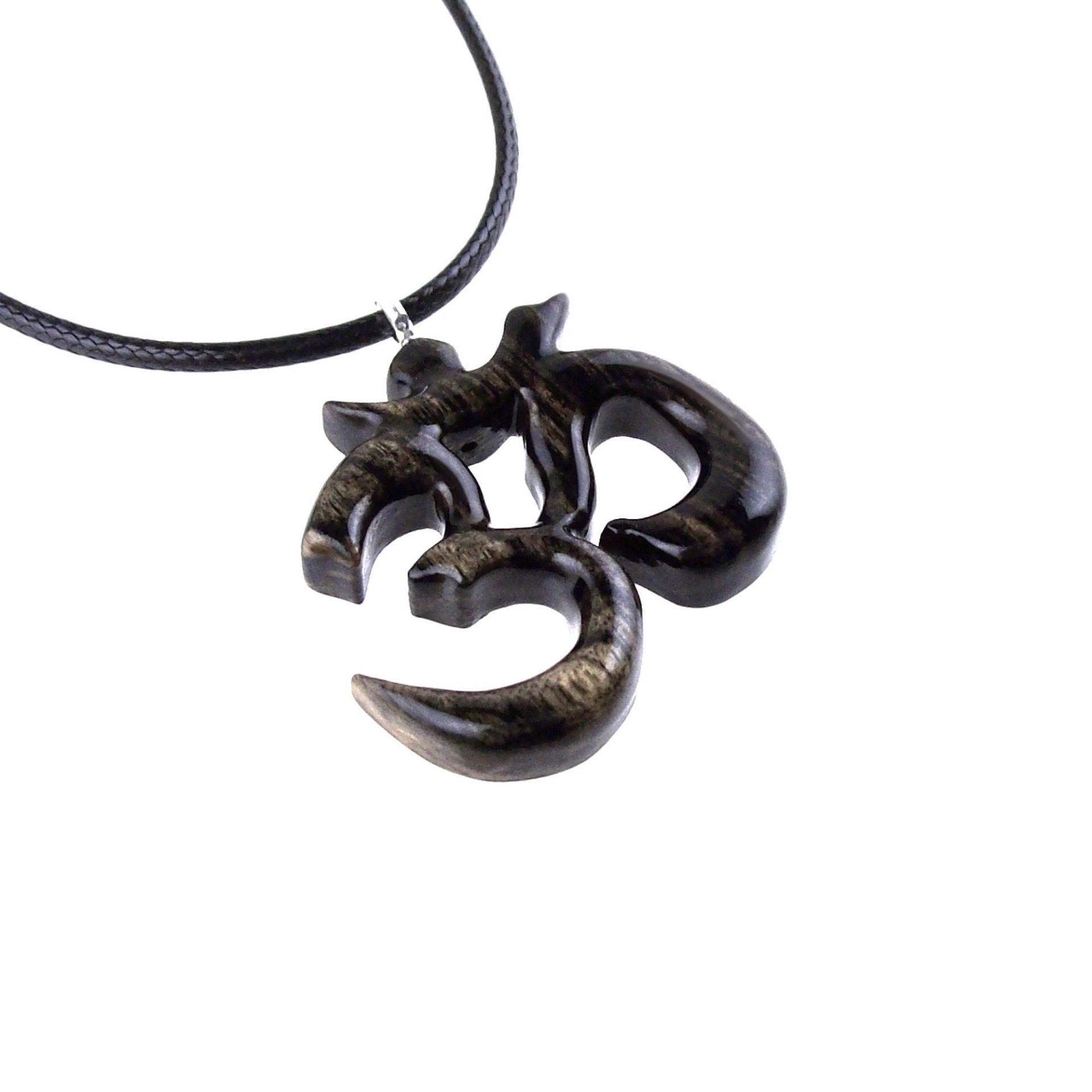 Hand Carved Om Pendant for Men or Women, Wooden Ohm Necklace, Yoga Gift for Him or Her, Aum Wood Jewelry