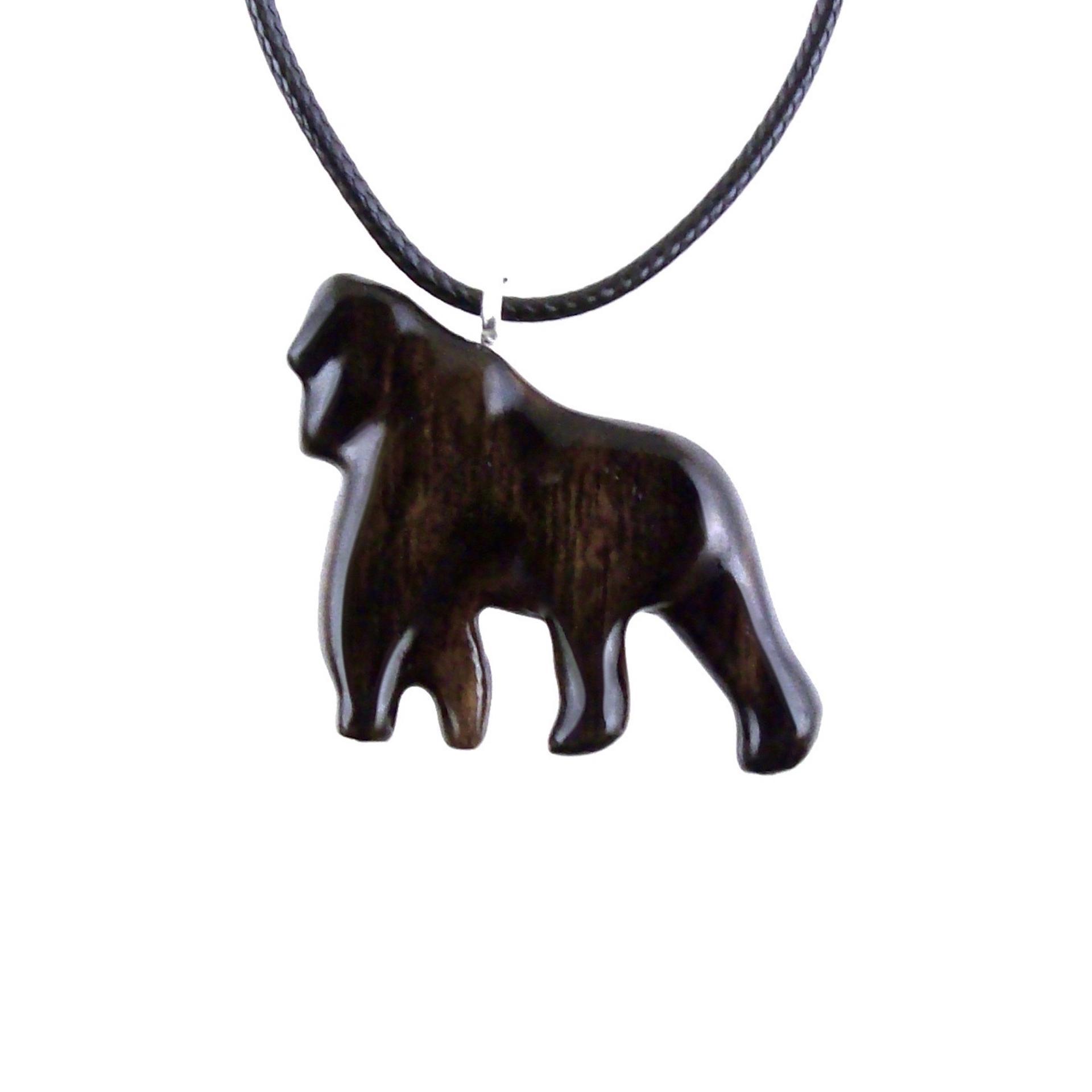 Gorilla Necklace, Hand Carved Wooden Gorilla Pendant, Animal Necklace, Gift for Him, Mens Wood Jewelry in Black with Brown Streaks