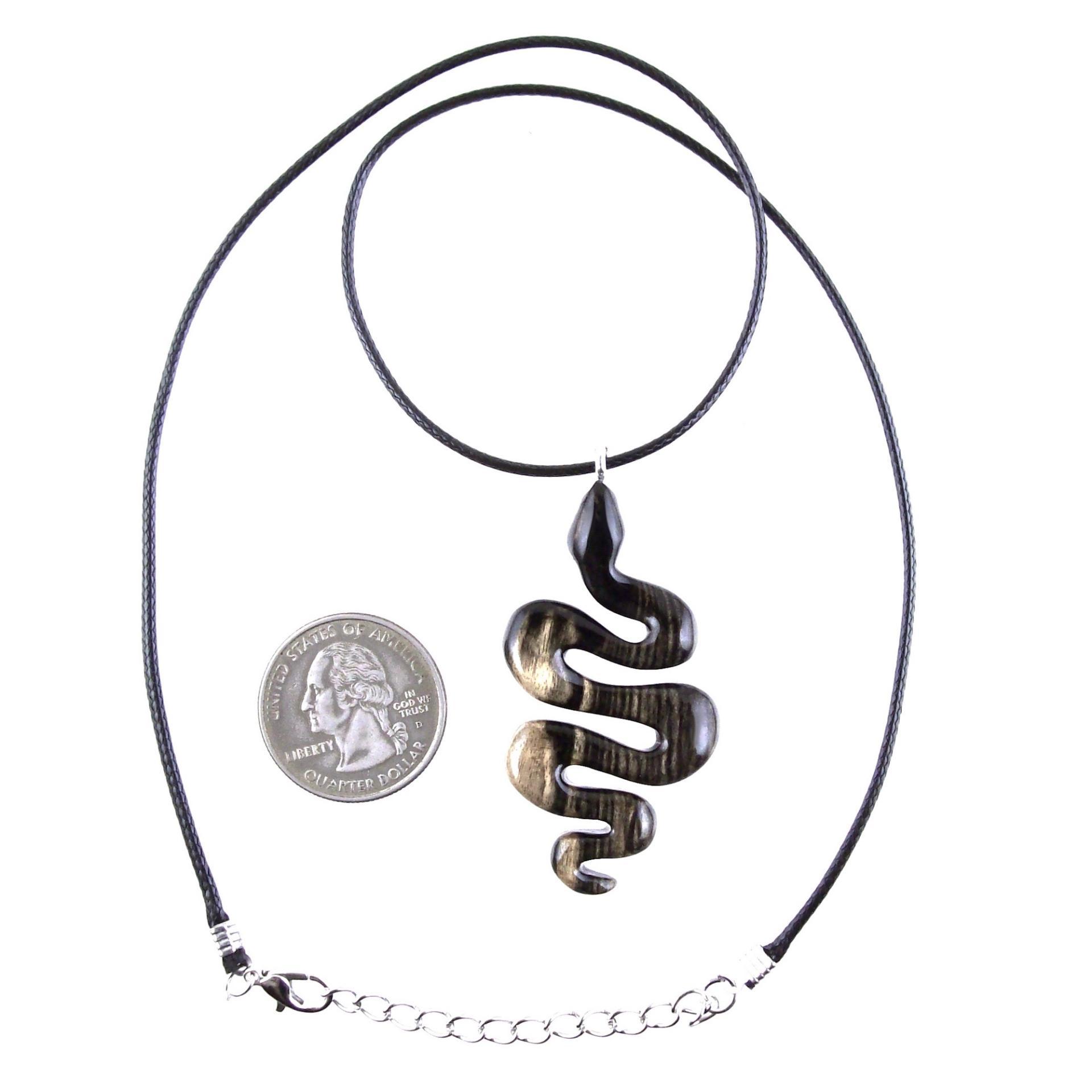 Hand Carved Wooden Snake Pendant, Snake Necklace for Men or Women, Spirit Animal Totem Reptile Wood Jewelry