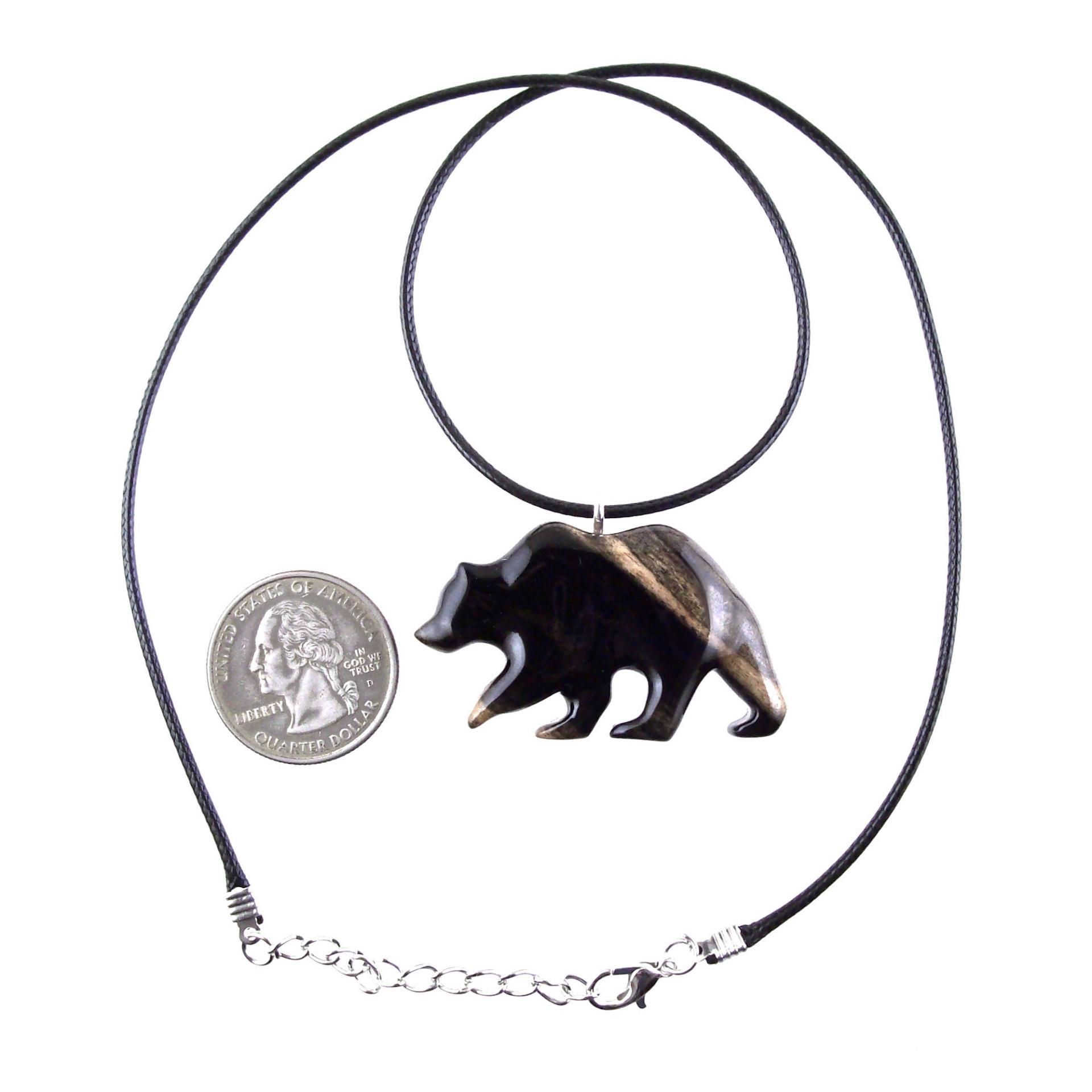 Bear Necklace, Hand Carved Wooden Grizzly Bear Pendant for Men or Women, Woodland Jewelry, Spirit Animal Totem