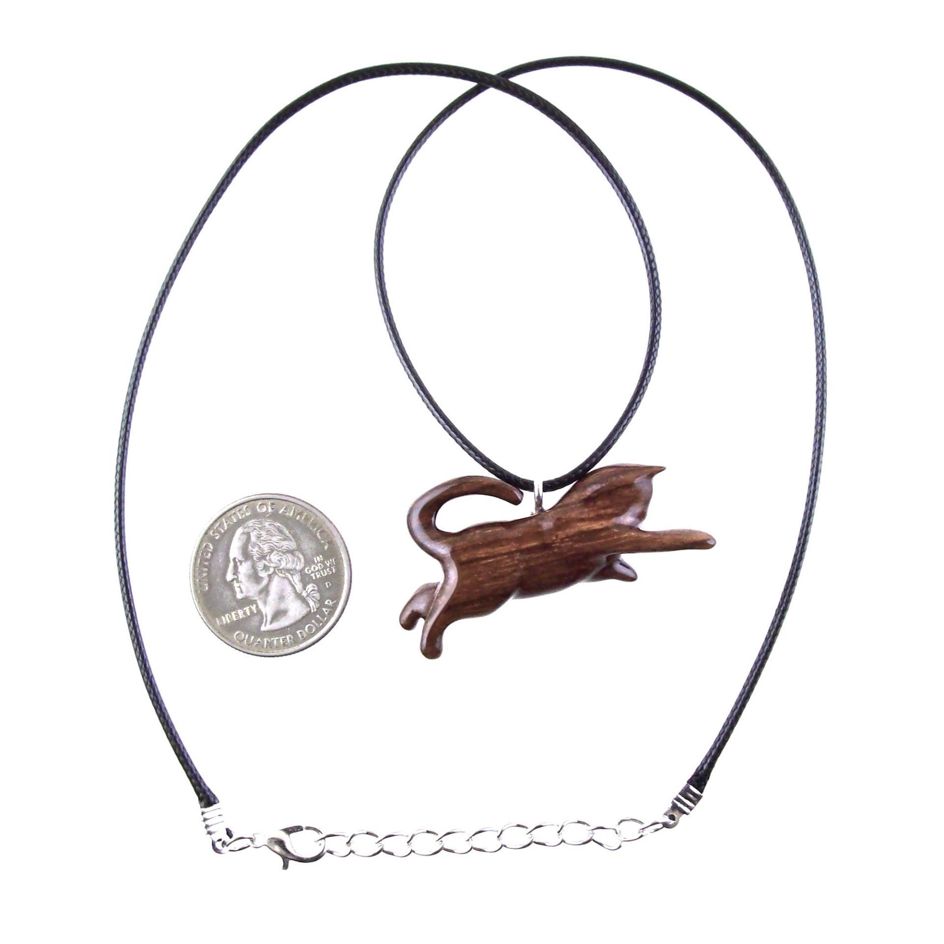 Hand Carved Cat Pendant Necklace, Wooden Kitten Pet Lover Gift, Handmade Wood Jewelry for Men and Women