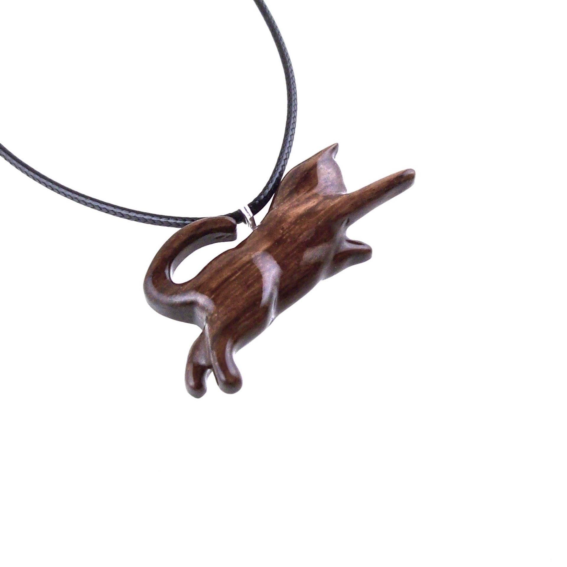 Hand Carved Cat Pendant Necklace, Wooden Kitten Pet Lover Gift, Handmade Wood Jewelry for Men and Women