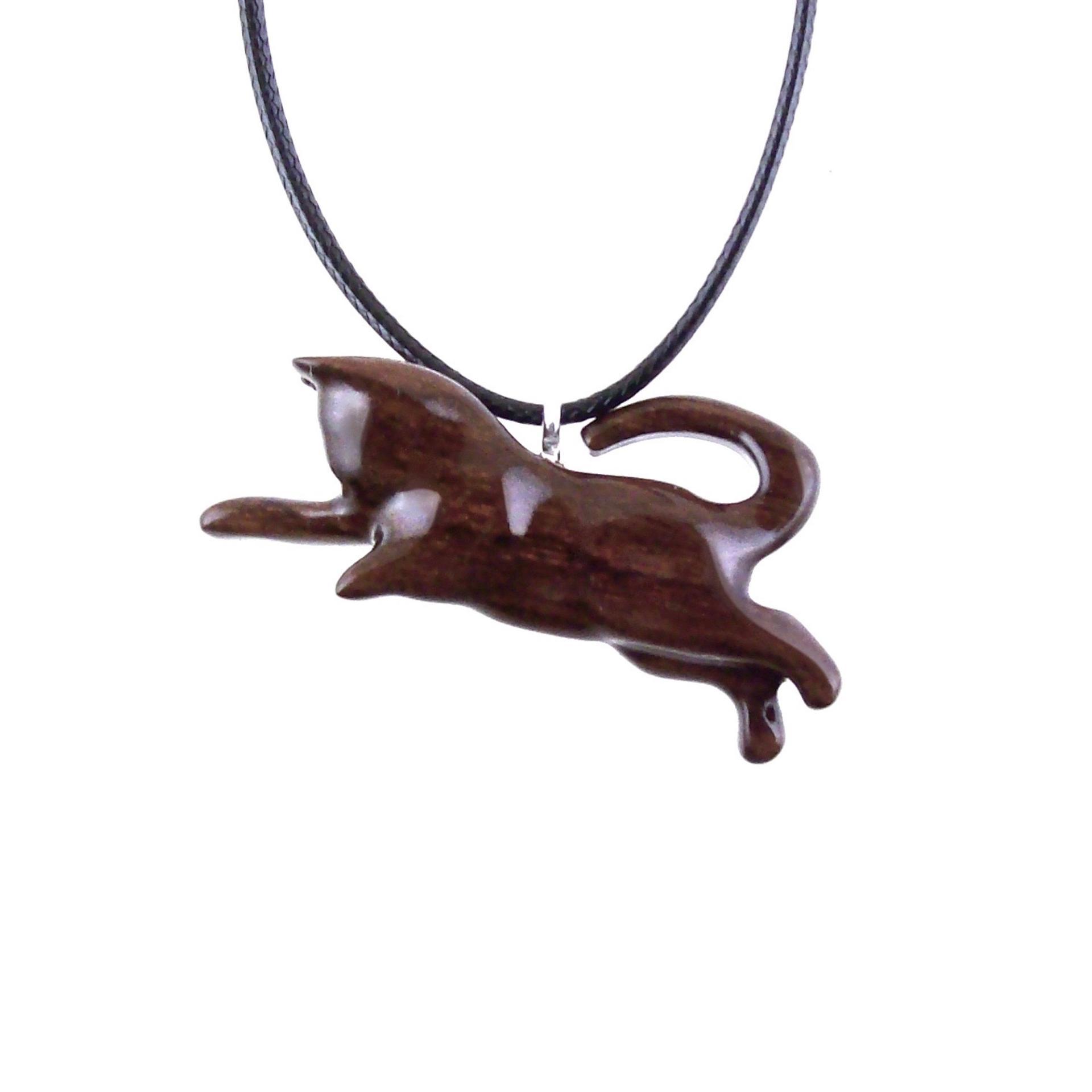 Hand Carved Cat Pendant Necklace, Wooden Kitten Pet Lover Gift, Handmade Wood Jewelry for Men and Women