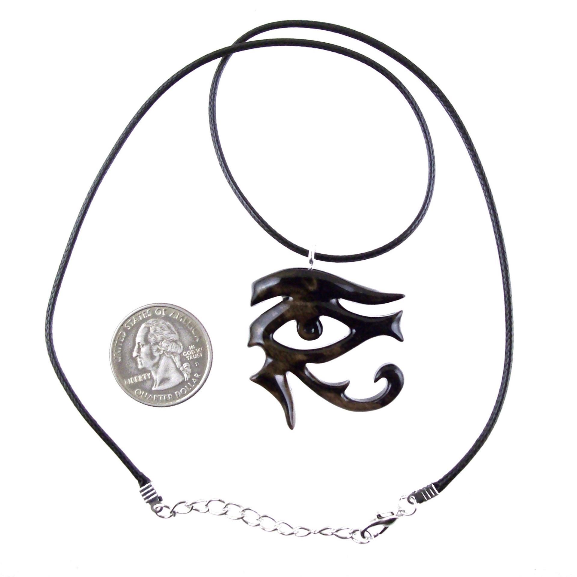 Eye of Horus Necklace, Hand Carved Wooden Eye of Horus Pendant, Eye of Ra Egyptian Amulet for Men or Women