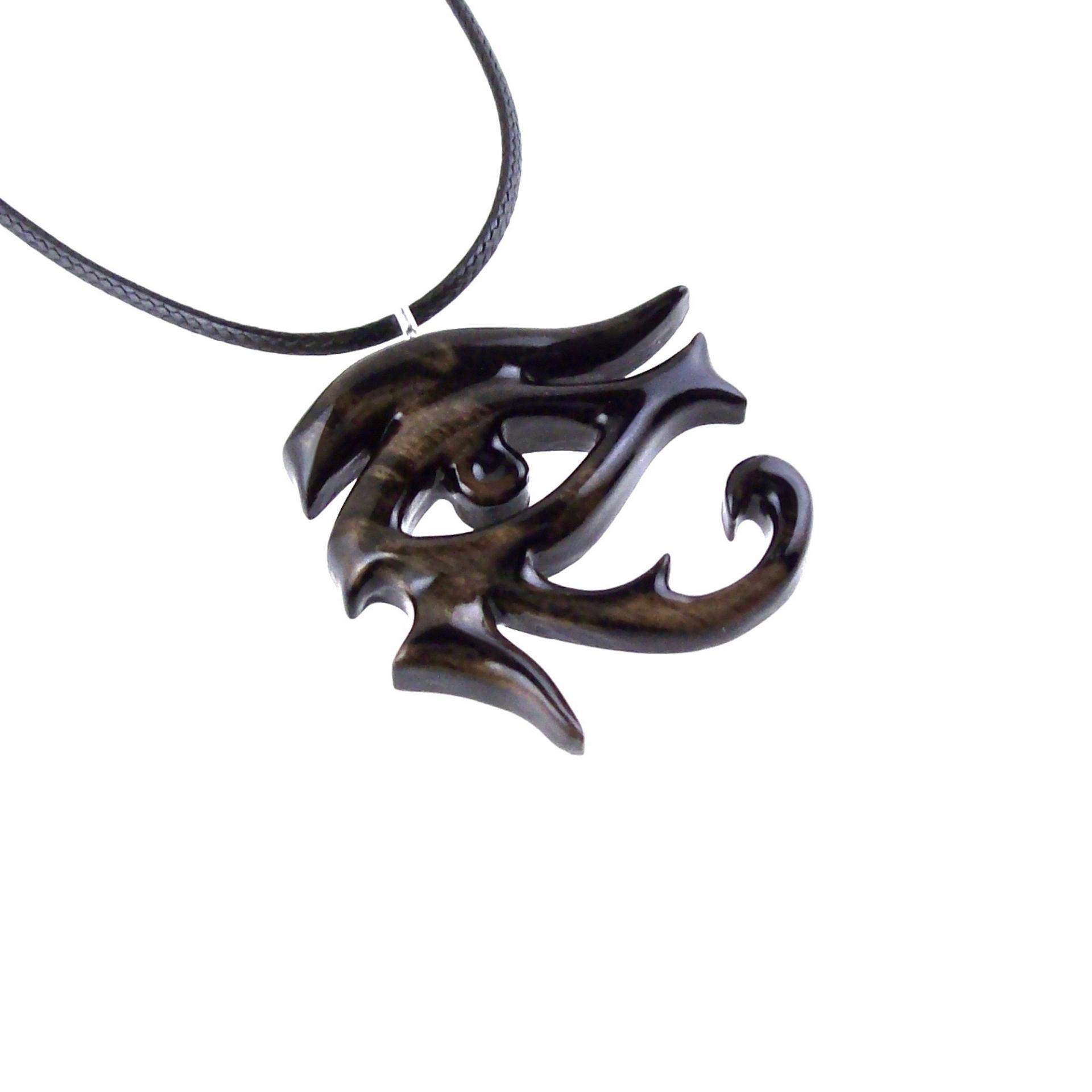 Eye of Horus Necklace, Hand Carved Wooden Eye of Horus Pendant, Eye of Ra Egyptian Amulet for Men or Women