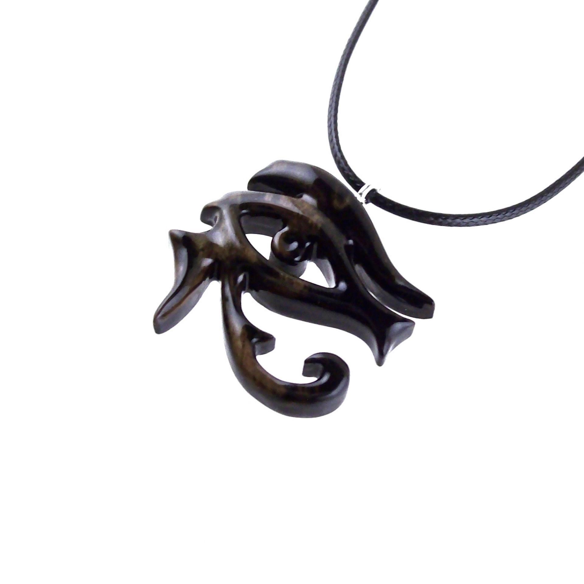 Eye of Horus Necklace, Hand Carved Wooden Eye of Horus Pendant, Eye of Ra Egyptian Amulet for Men or Women