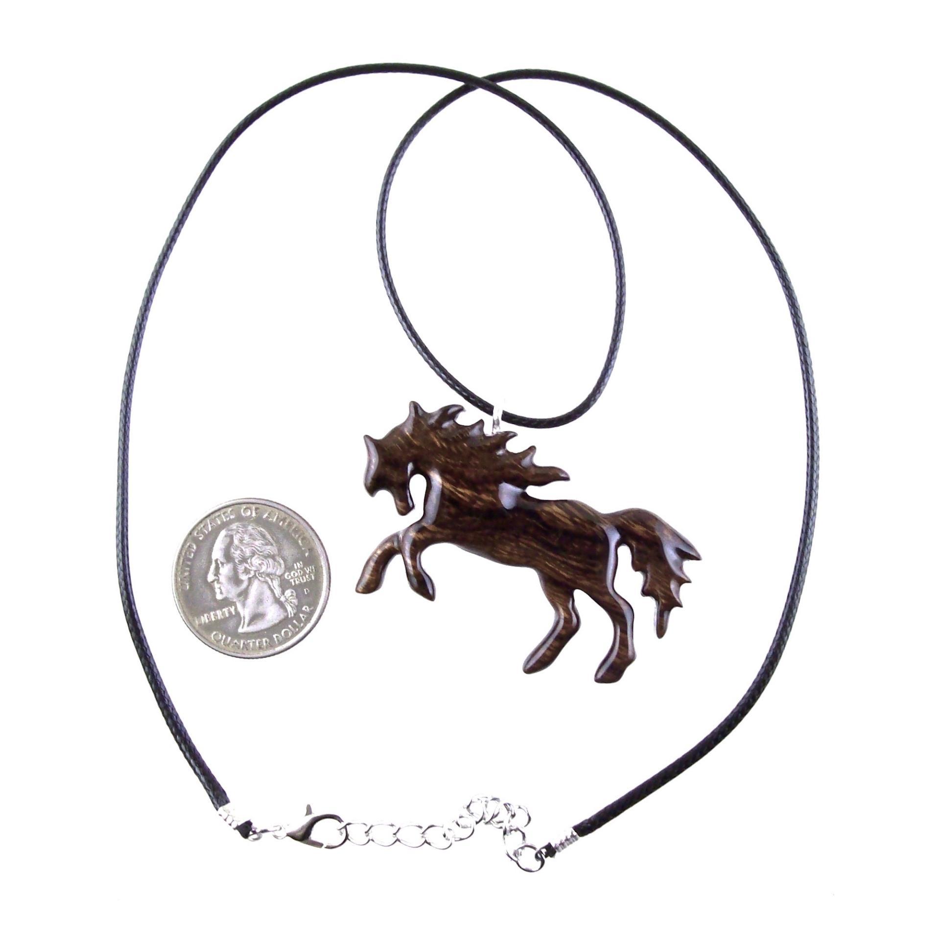 Horse Necklace, Hand Carved Wooden Horse Pendant for Men or Women, Equine Jewelry, Spirit Animal Wood Pendant
