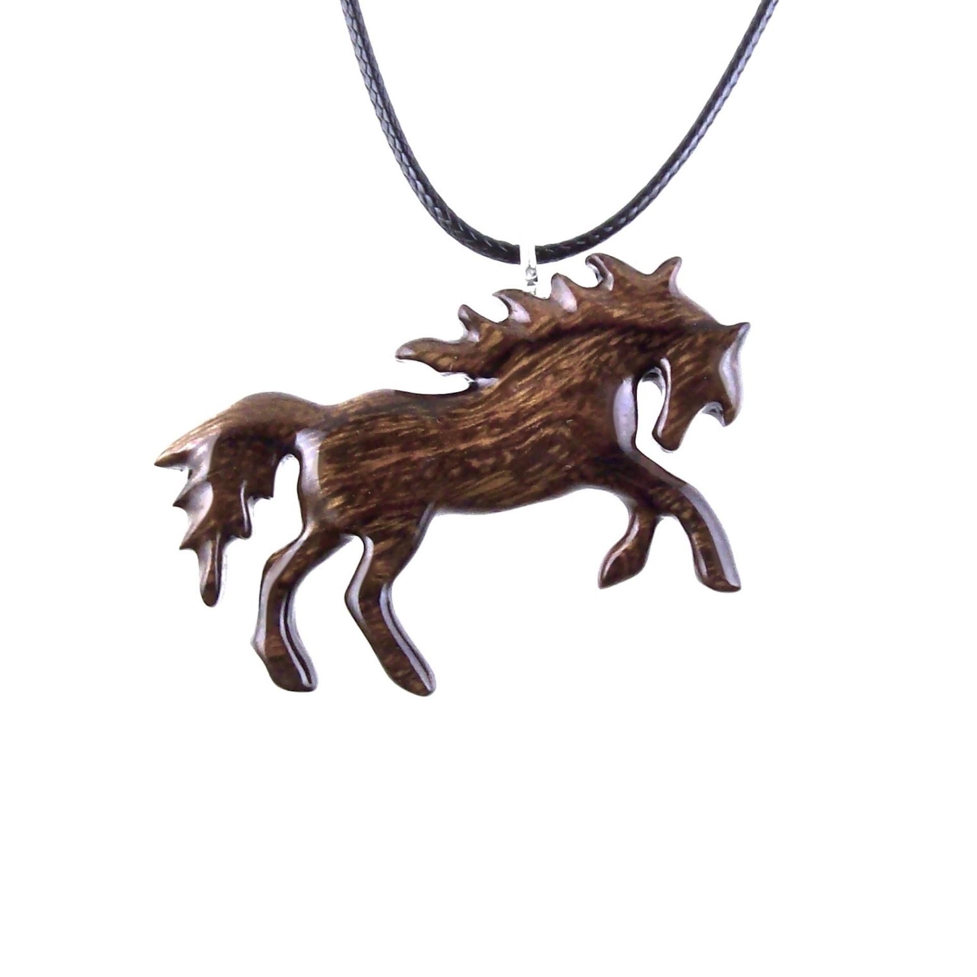 Horse Necklace, Hand Carved Wooden Horse Pendant for Men or Women, Equine Jewelry, Spirit Animal Wood Pendant