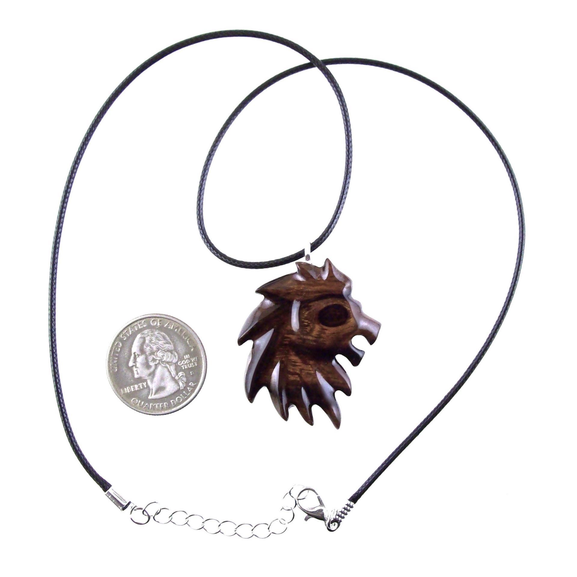 Hand Carved Wooden Lion Head Pendant, Men Wood Necklace, Handmade One of a Kind Leo Jewelry Gift for Him