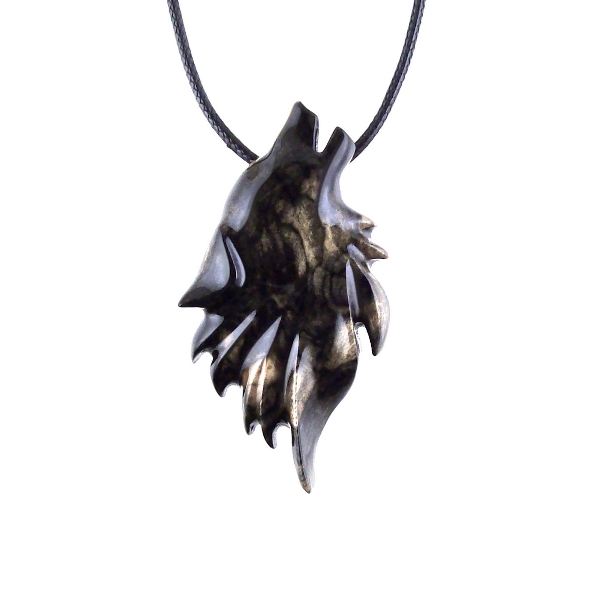 Wolf Necklace, Hand Carved Wooden Wolf Pendant for Men or Women, Spirit Animal Totem Woodland Jewelry