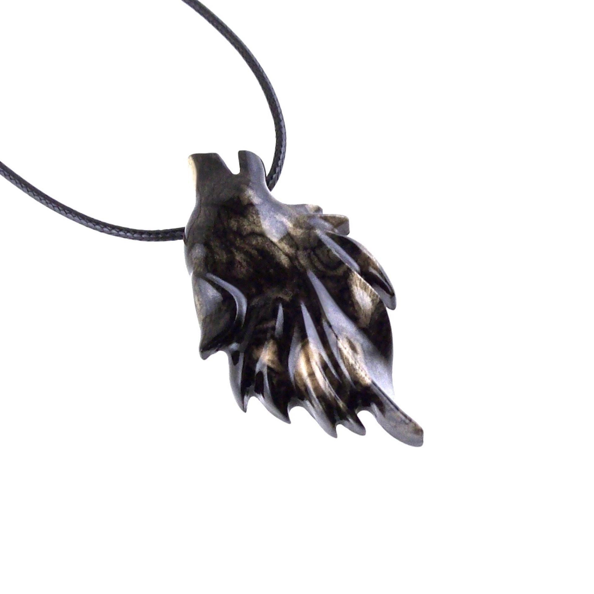 Wolf Necklace, Hand Carved Wooden Wolf Pendant for Men or Women, Spirit Animal Totem Woodland Jewelry