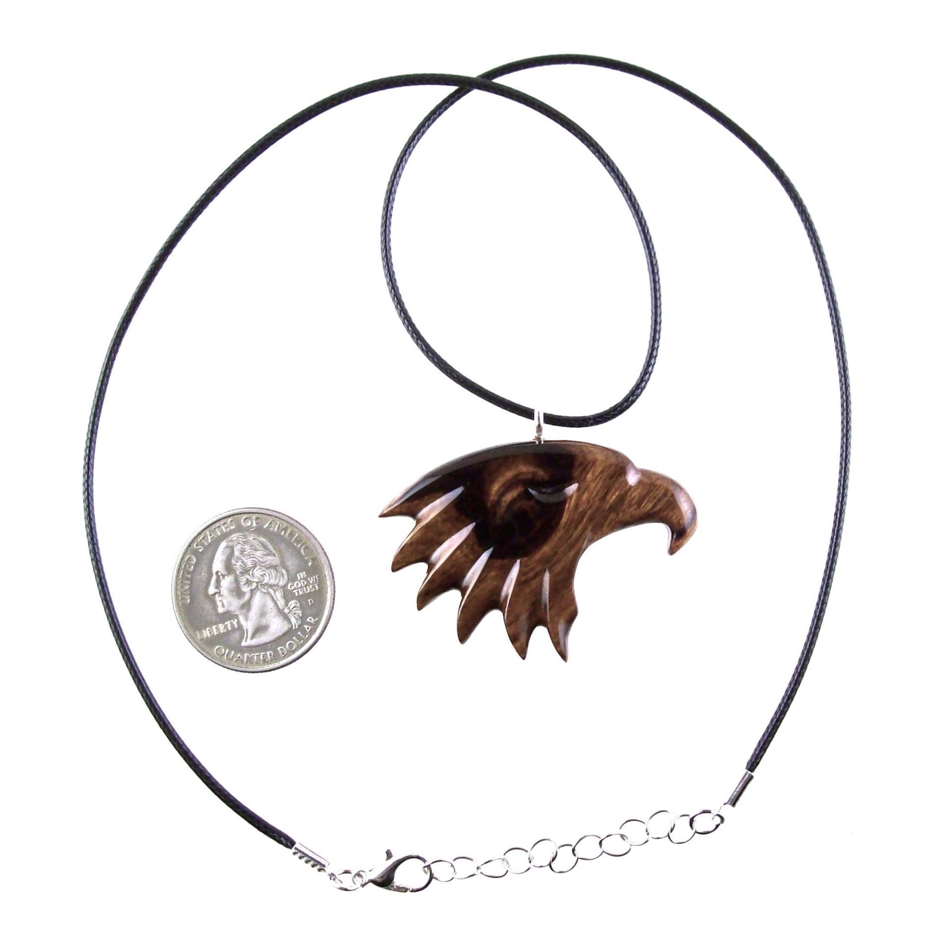Wooden Eagle Head Pendant, Hand Carved Mens Wood Necklace, Spirit Animal Totem Bird Jewelry, One of a Kind Handmade Gift for Him
