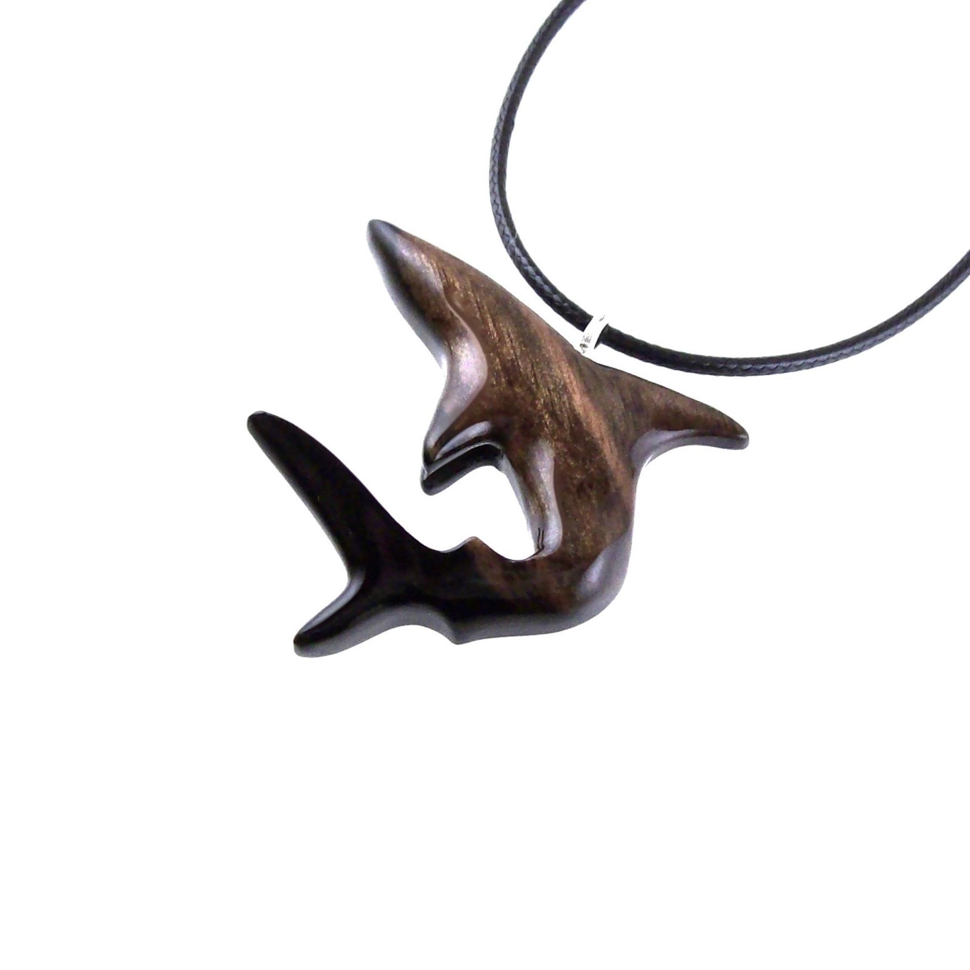 Shark Pendant, Hand Carved Wooden Shark Necklace, Mens Wood Pendant, Nautical Jewelry Gift for Him in Black with Brown Streaks