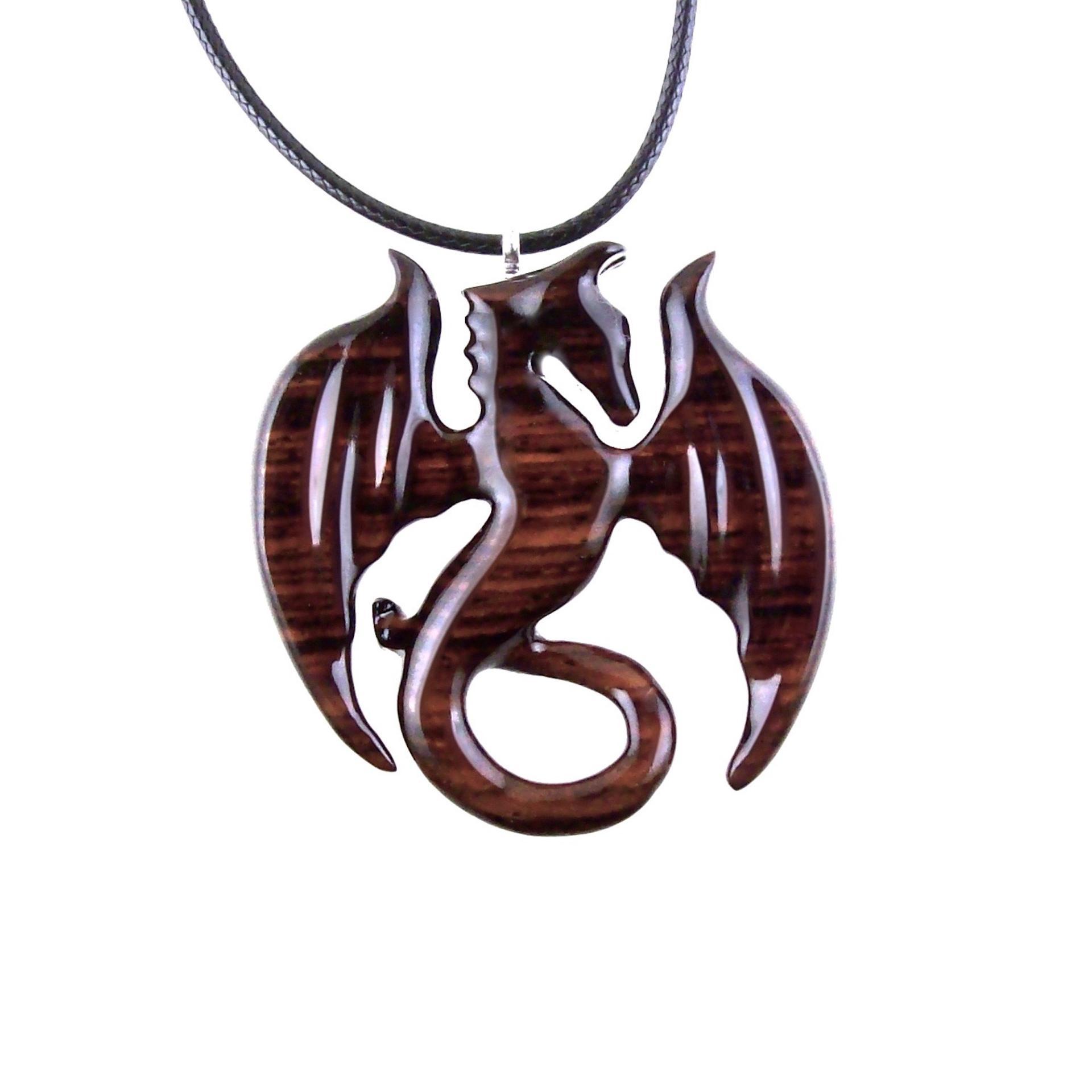 Dragon Necklace for Men or Women, Wooden Dragon Pendant, Hand Carved Wood Fantasy Jewelry, One of a Kind Gift for Him Her