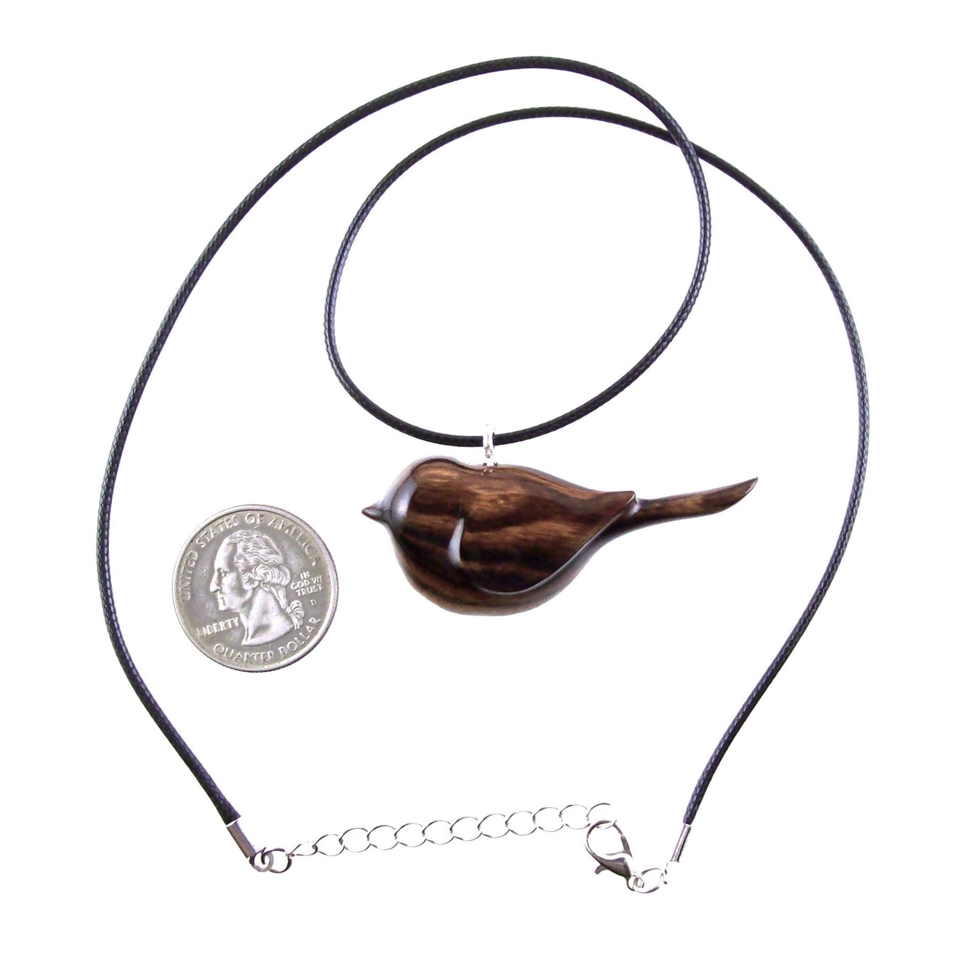 Chickadee Necklace, Hand Carved Wooden Bird Pendant, Wood Bird Jewelry, One of a Kind Gift for Her