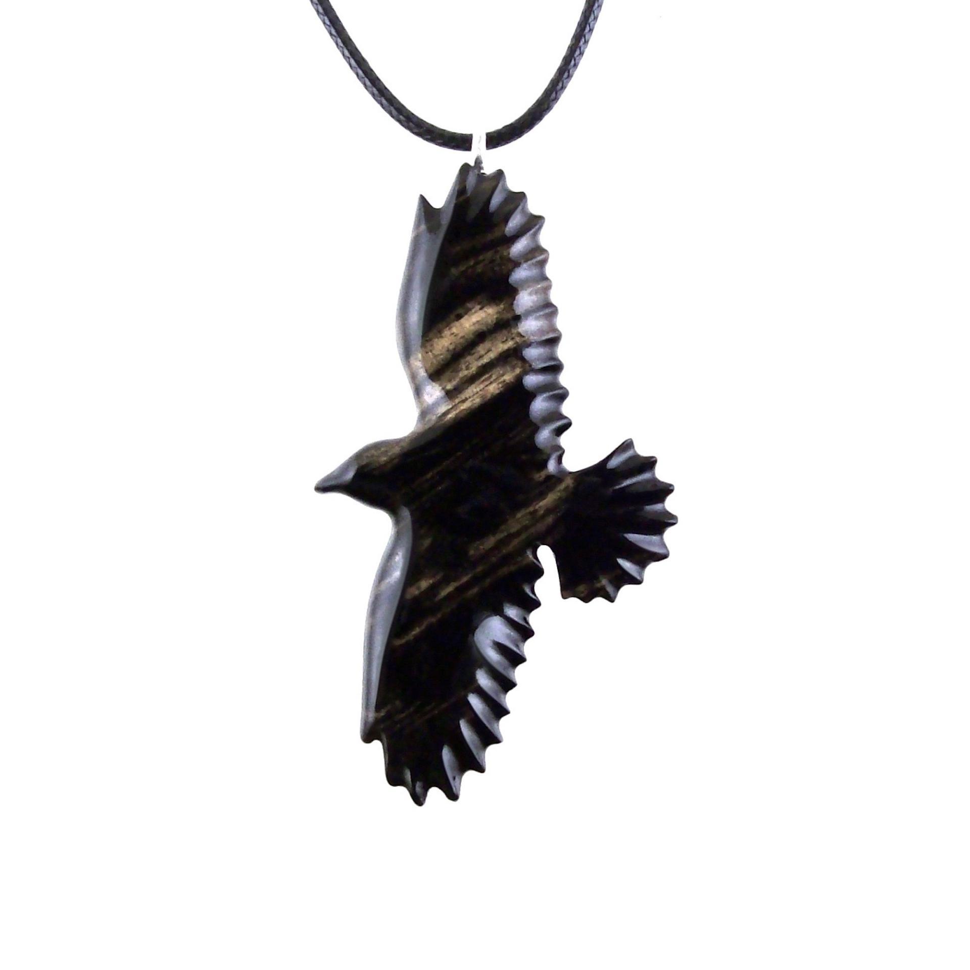 Hand Carved Crow Pendant, Raven Necklace, Wooden Raven Pendant, Wood Crow Necklace, Totem Spirit Animal Jewelry Gift for Him Her